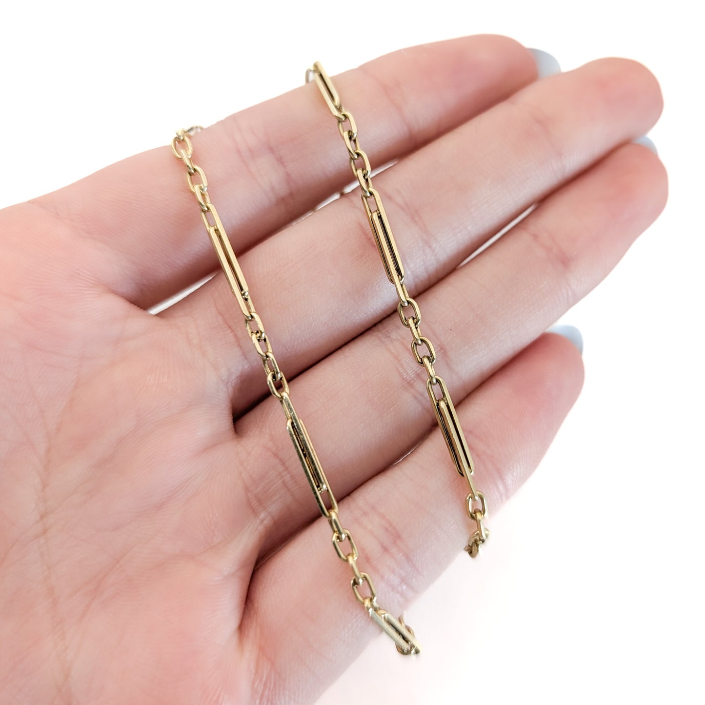 Antique 1920s Art Deco 14K Yellow Gold Bar Link Watch Chain – 13 Inches