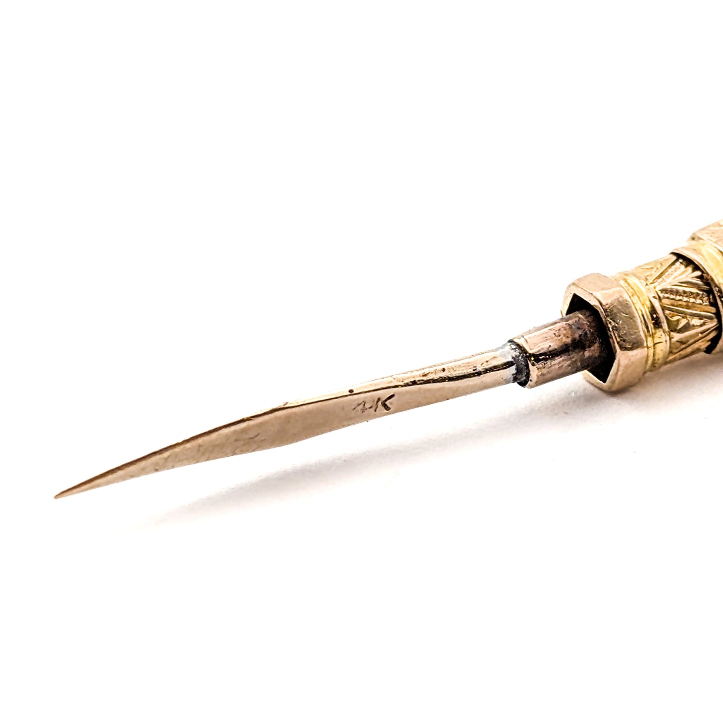 Victorian 14K Gold Retractable Antique Toothpick – Ornate Engraved Mechanical Design