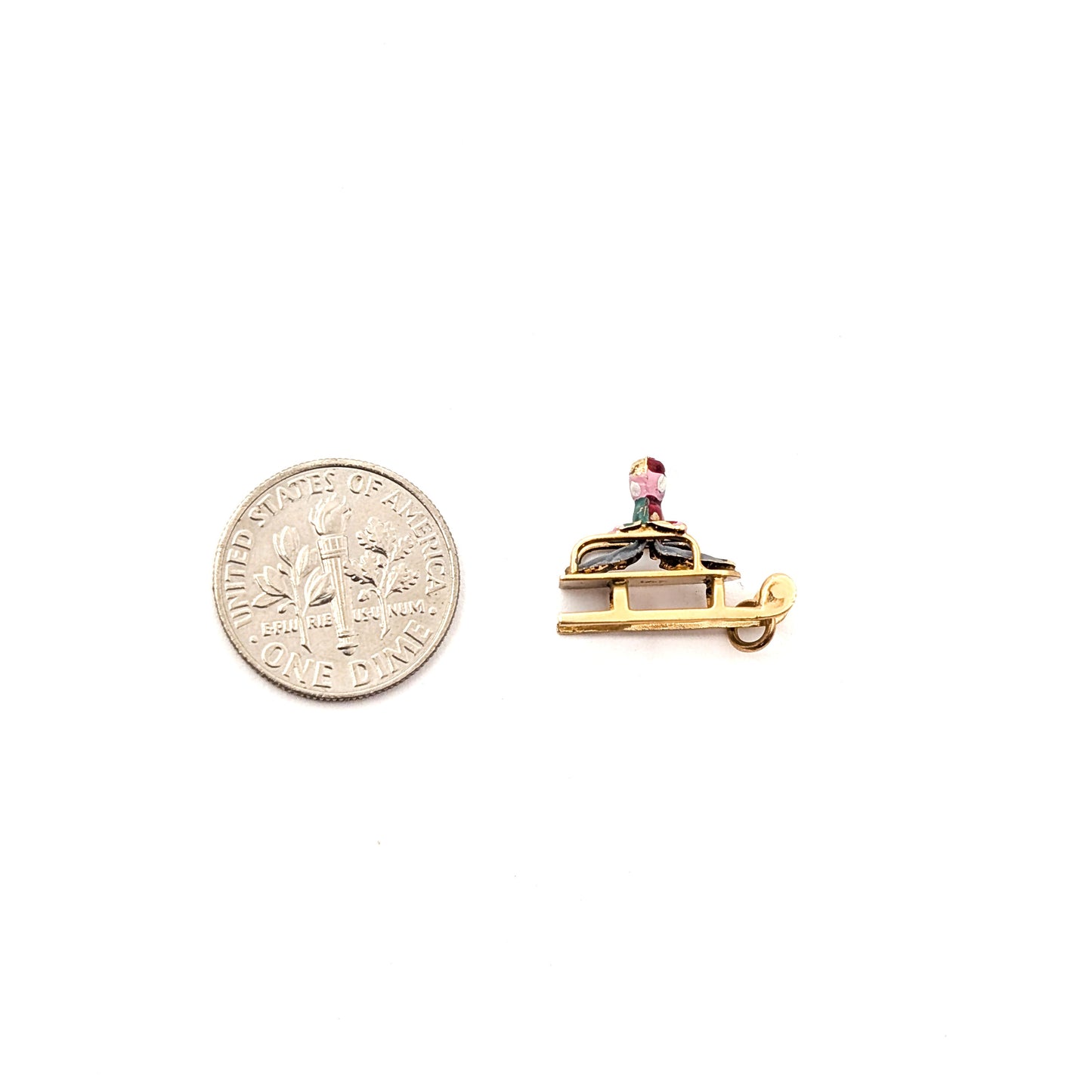 Vintage 14K Gold & Enamel Sledding Charm – Winter Holiday Scene, 14K Yellow Gold, Mid-Century