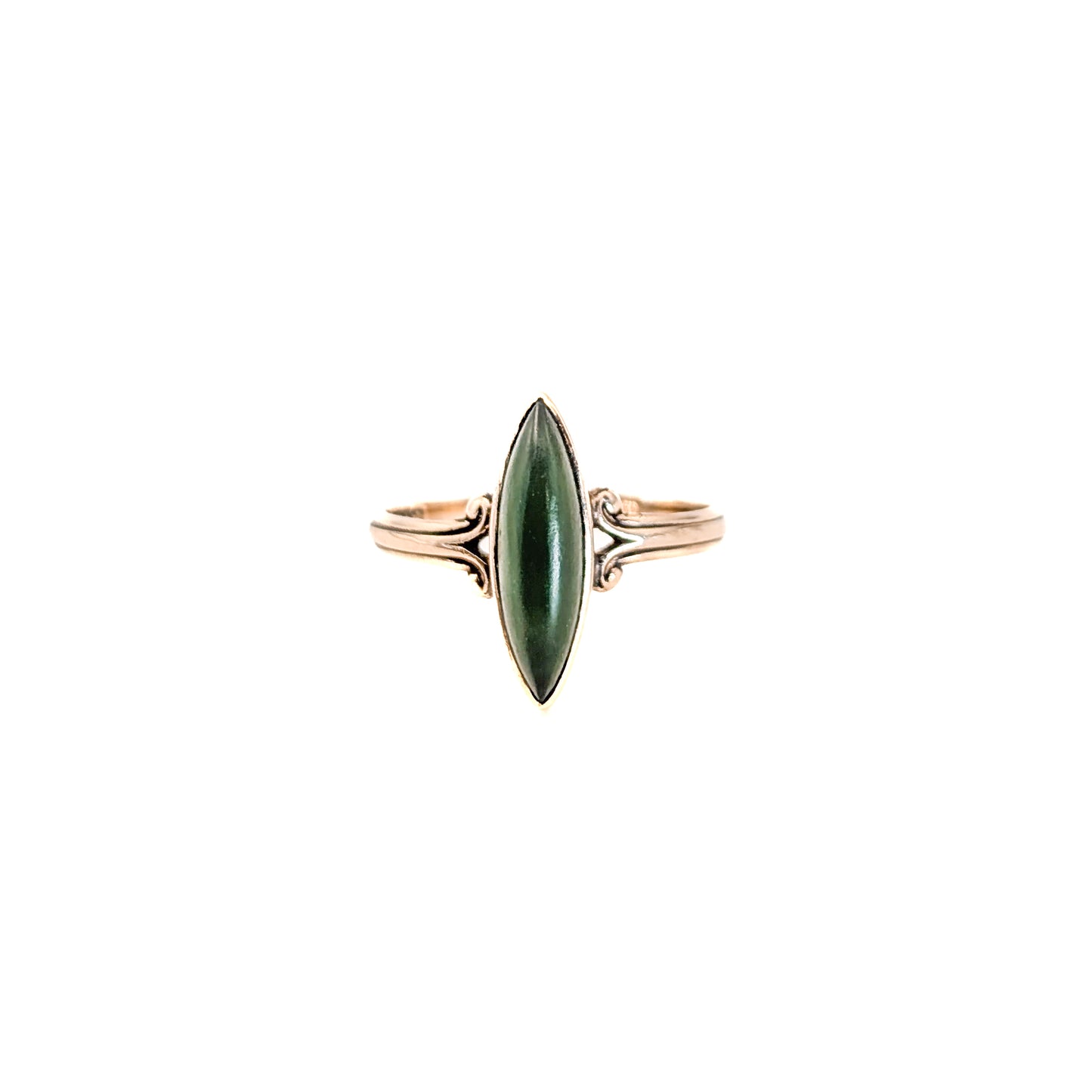Vintage 10K Gold Marquise Nephrite Jade Ring – Elegant Green Gemstone Statement