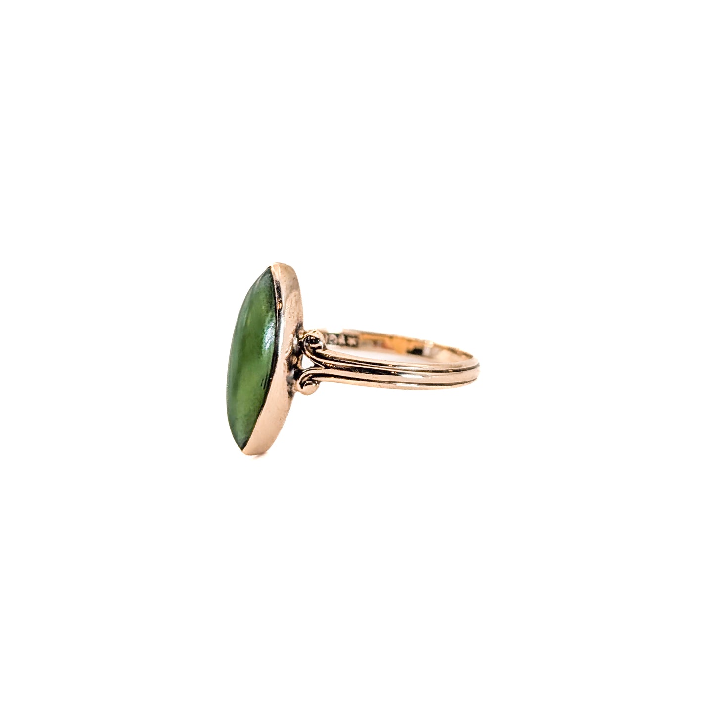 Vintage 10K Gold Marquise Nephrite Jade Ring – Elegant Green Gemstone Statement
