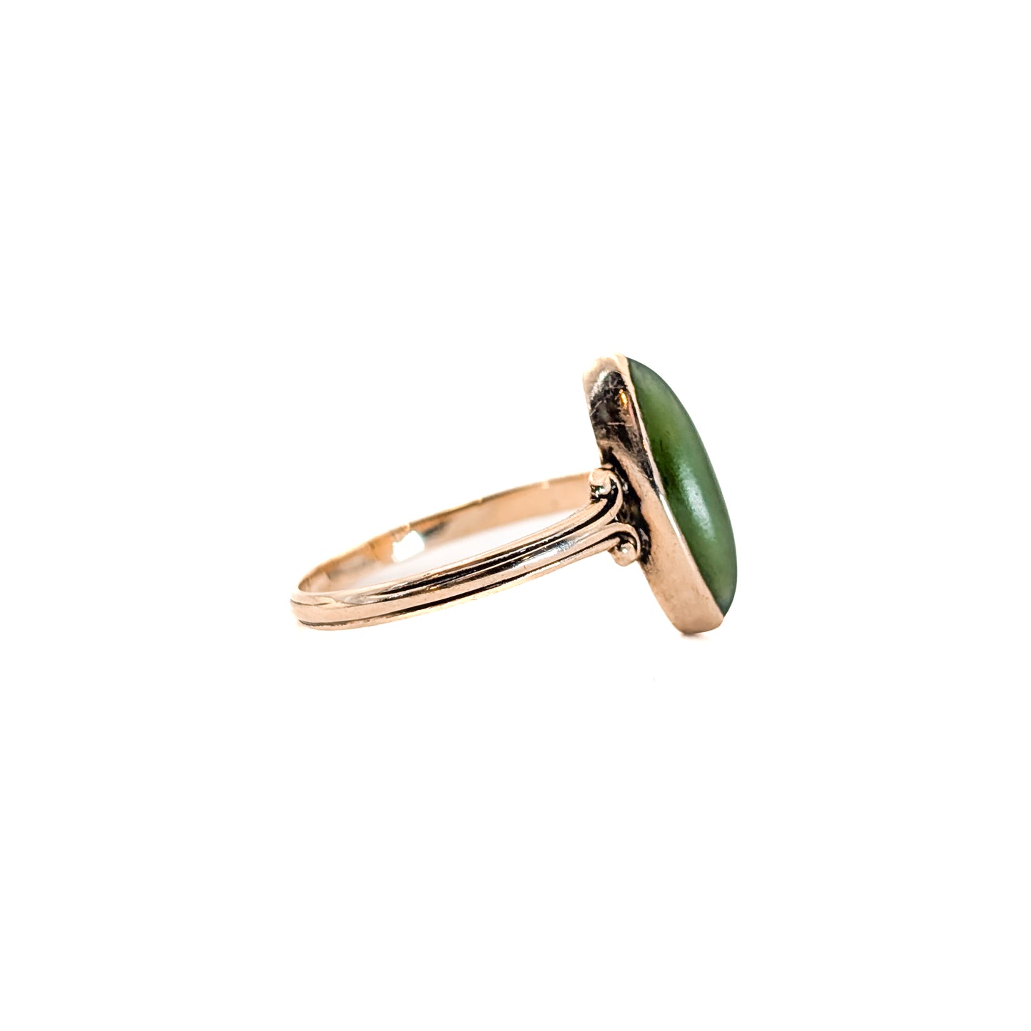 Vintage 10K Gold Marquise Nephrite Jade Ring – Elegant Green Gemstone Statement