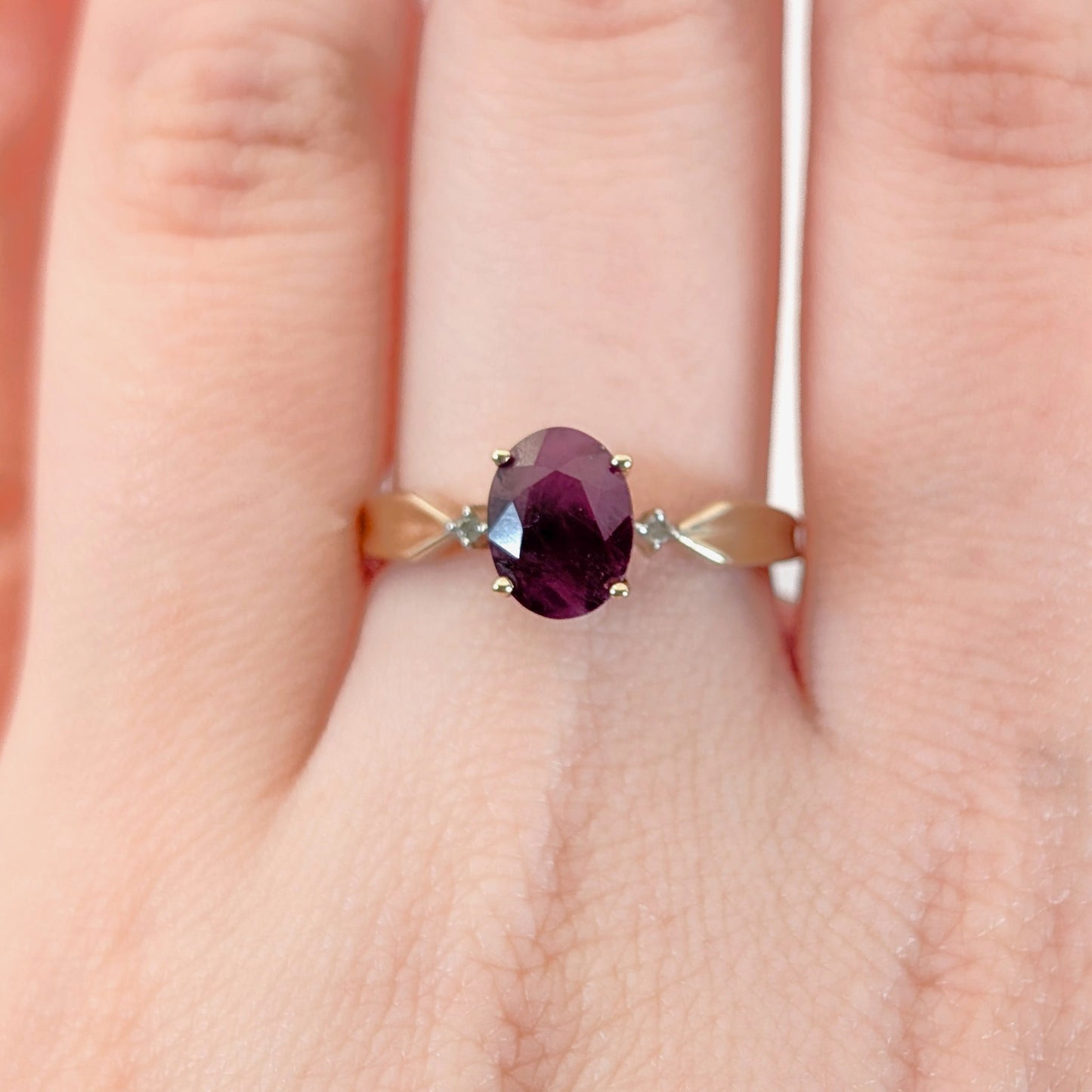 Vintage 10K Gold Ruby Ring with Diamond Accents