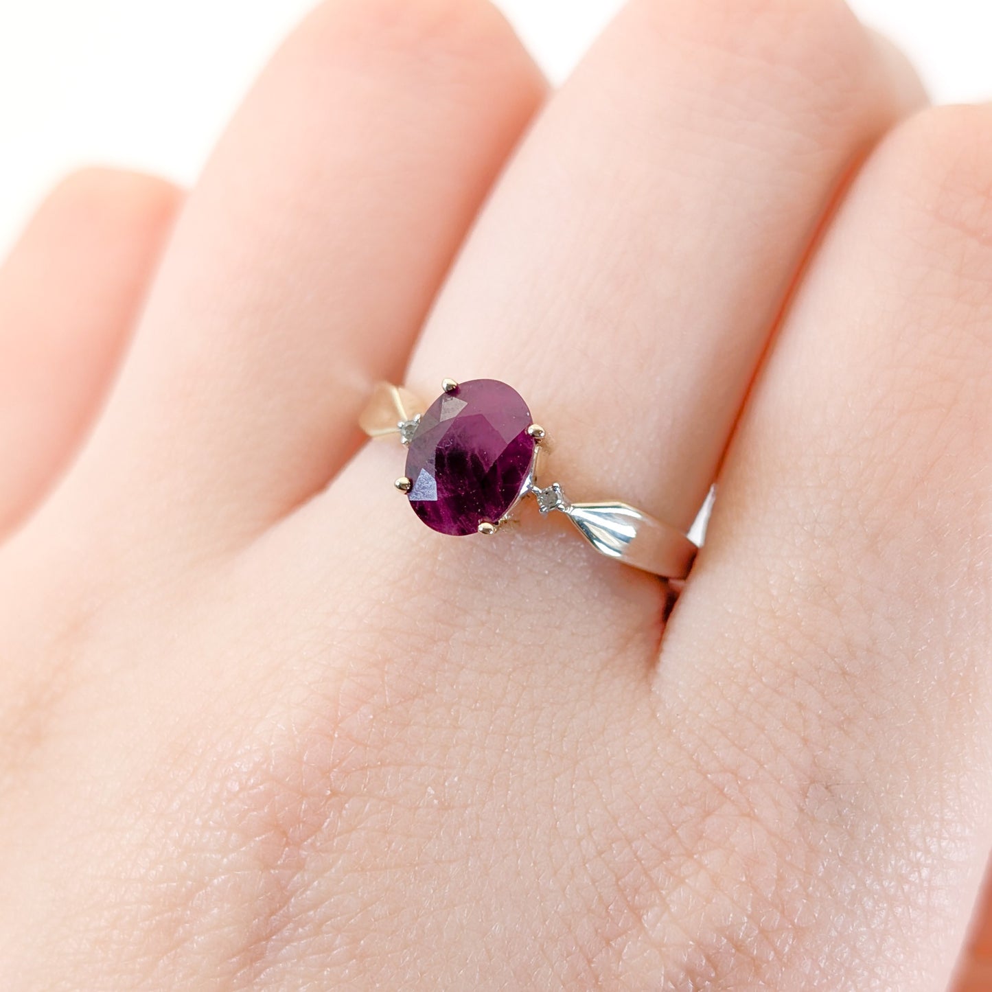 Vintage 10K Gold Ruby Ring with Diamond Accents