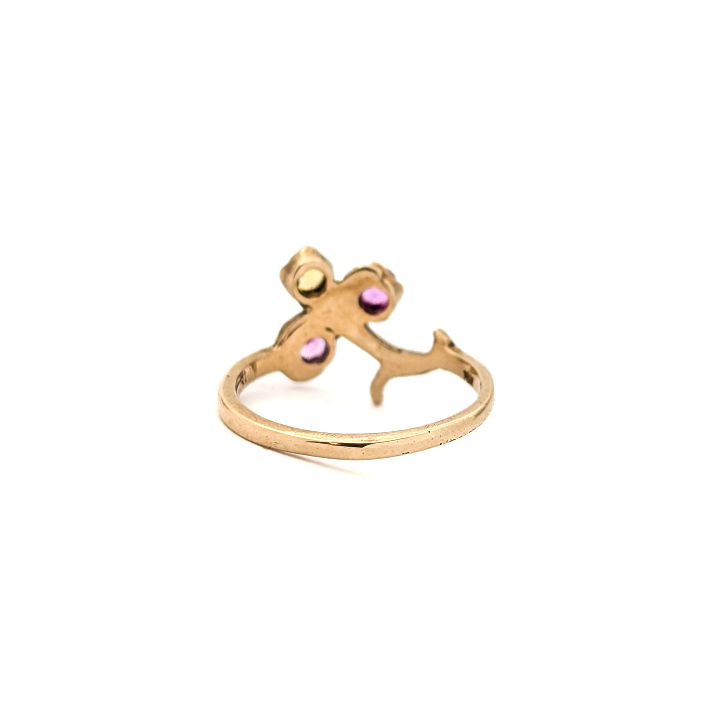 Vintage 10K Gold Floral Ring with Synthetic Pink & Yellow Gemstones
