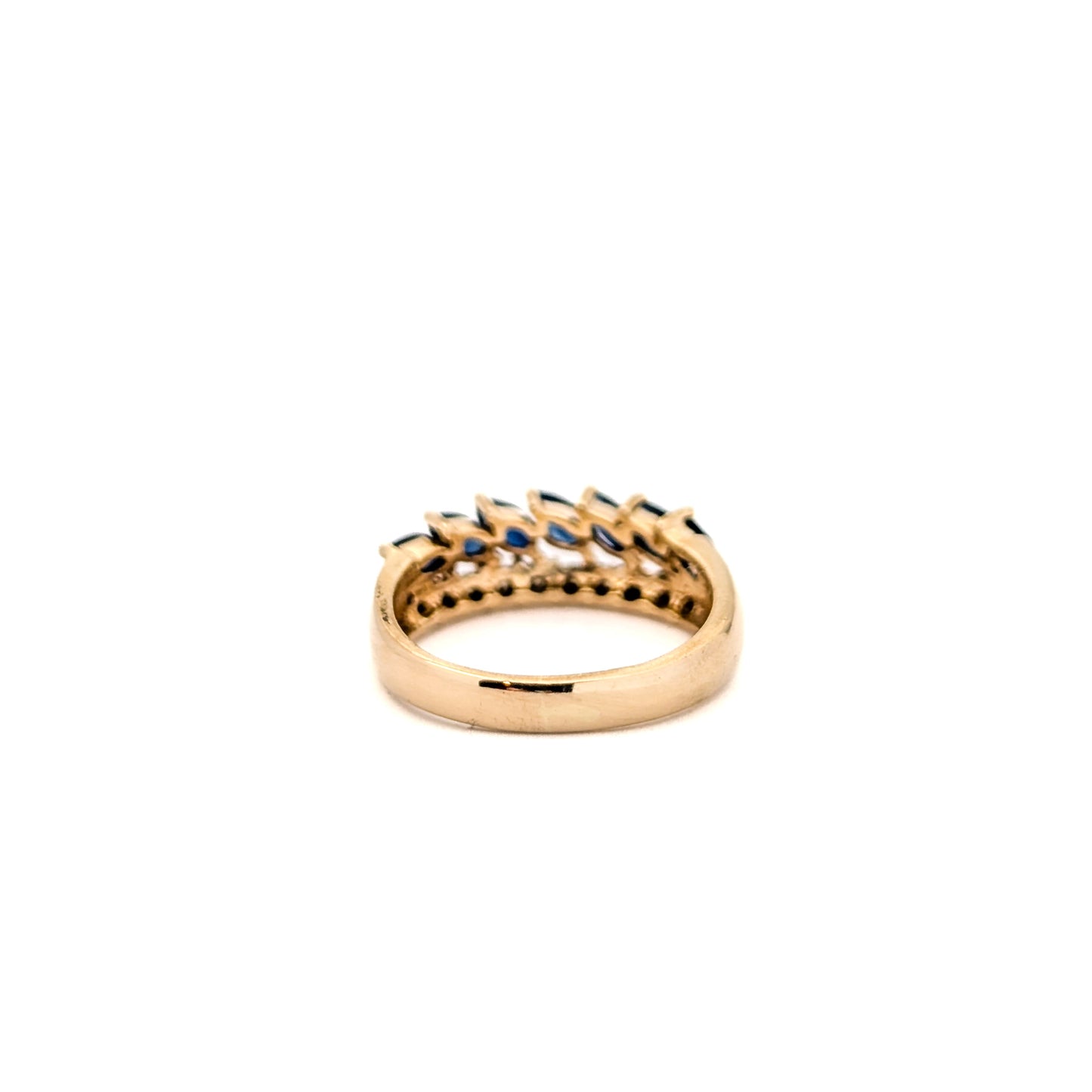 Vintage 14K Gold Marquise Blue Sapphires & Diamond Band Ring