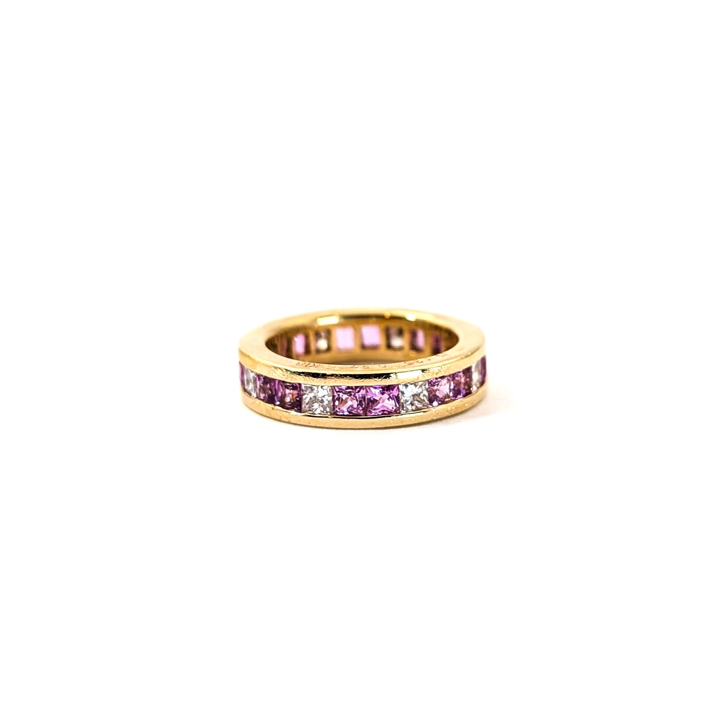 Vintage 18K Gold Eternity Band with Pink Sapphires & Diamonds