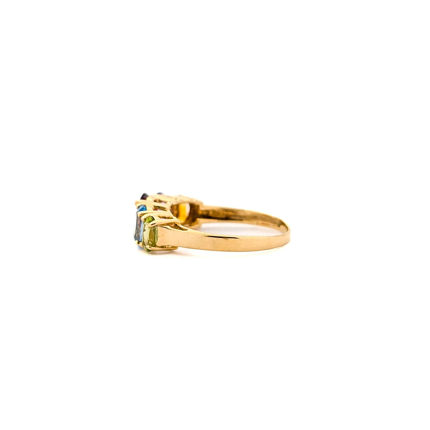 Vintage 10K Yellow Gold Peridot, Topaz, Garnet, Amethyst, and Citrine Ring - A Mid-Century Rainbow Masterpiece