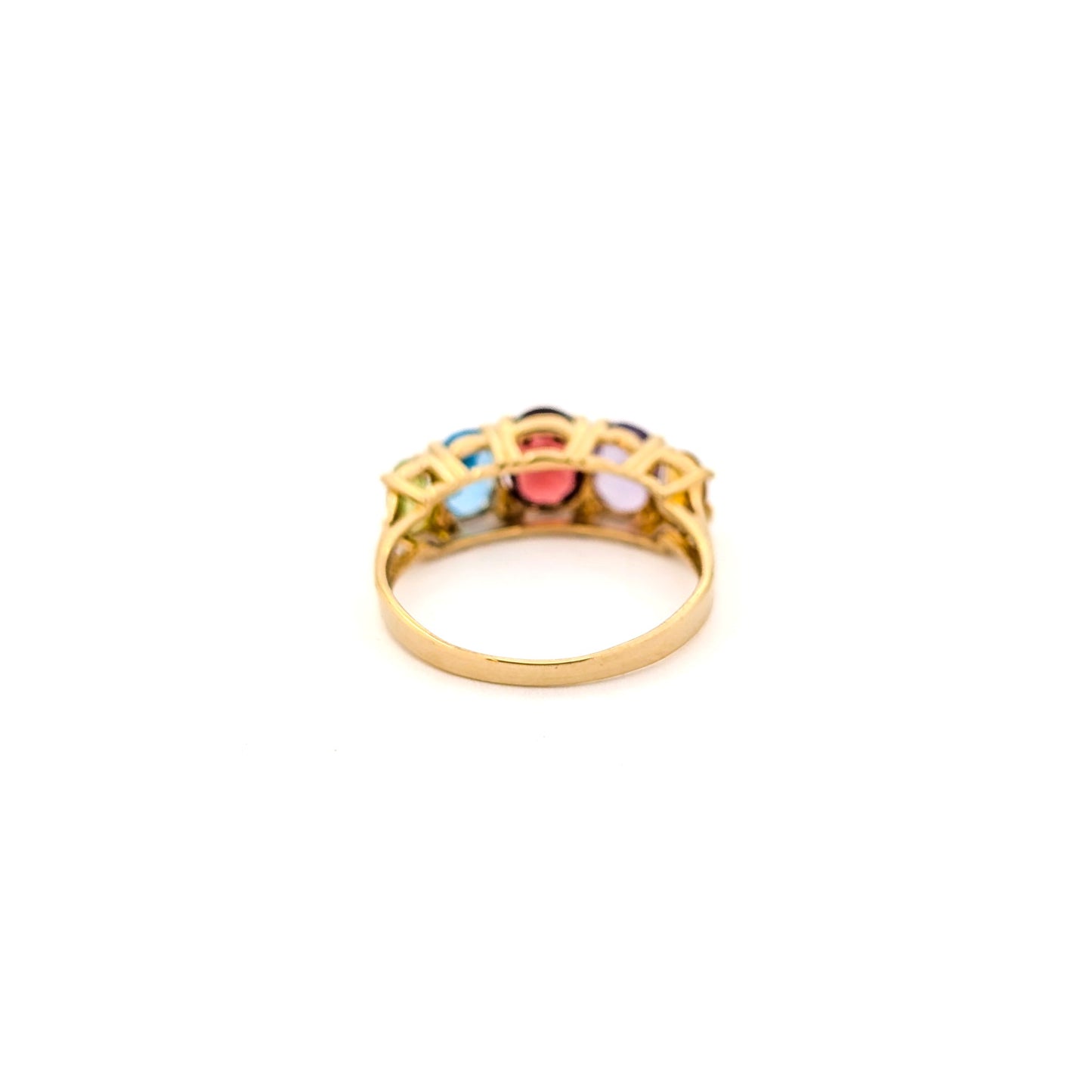 Vintage 10K Yellow Gold Peridot, Topaz, Garnet, Amethyst, and Citrine Ring - A Mid-Century Rainbow Masterpiece