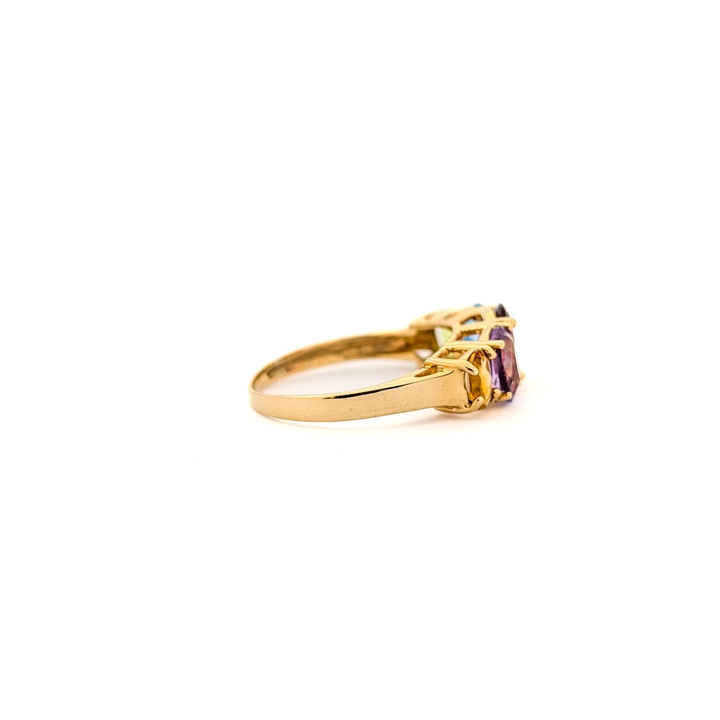 Vintage 10K Yellow Gold Peridot, Topaz, Garnet, Amethyst, and Citrine Ring - A Mid-Century Rainbow Masterpiece