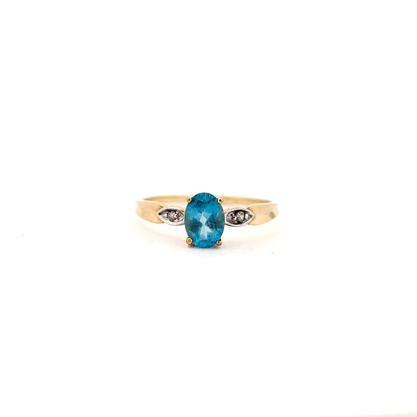 Vintage 10K Yellow Gold Apatite Ring with Diamond Accents