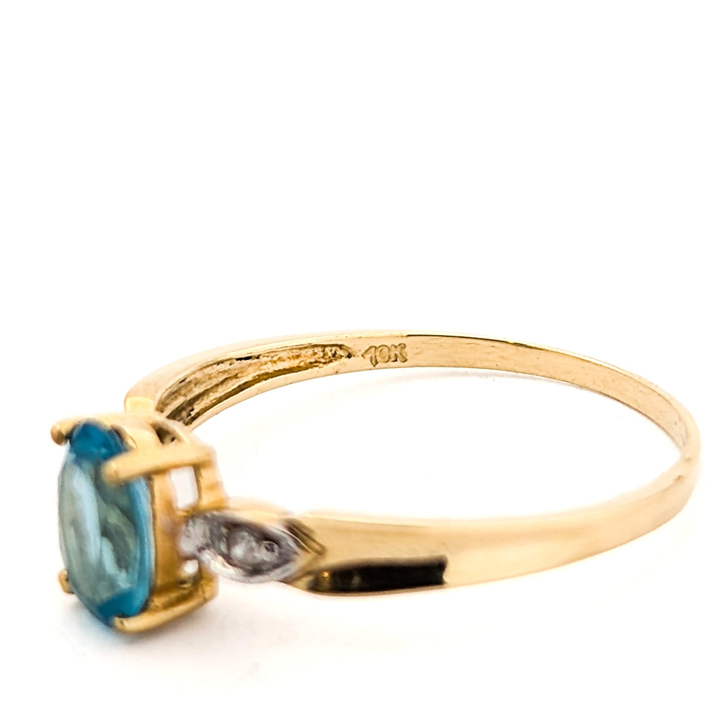 Vintage 10K Yellow Gold Apatite Ring with Diamond Accents
