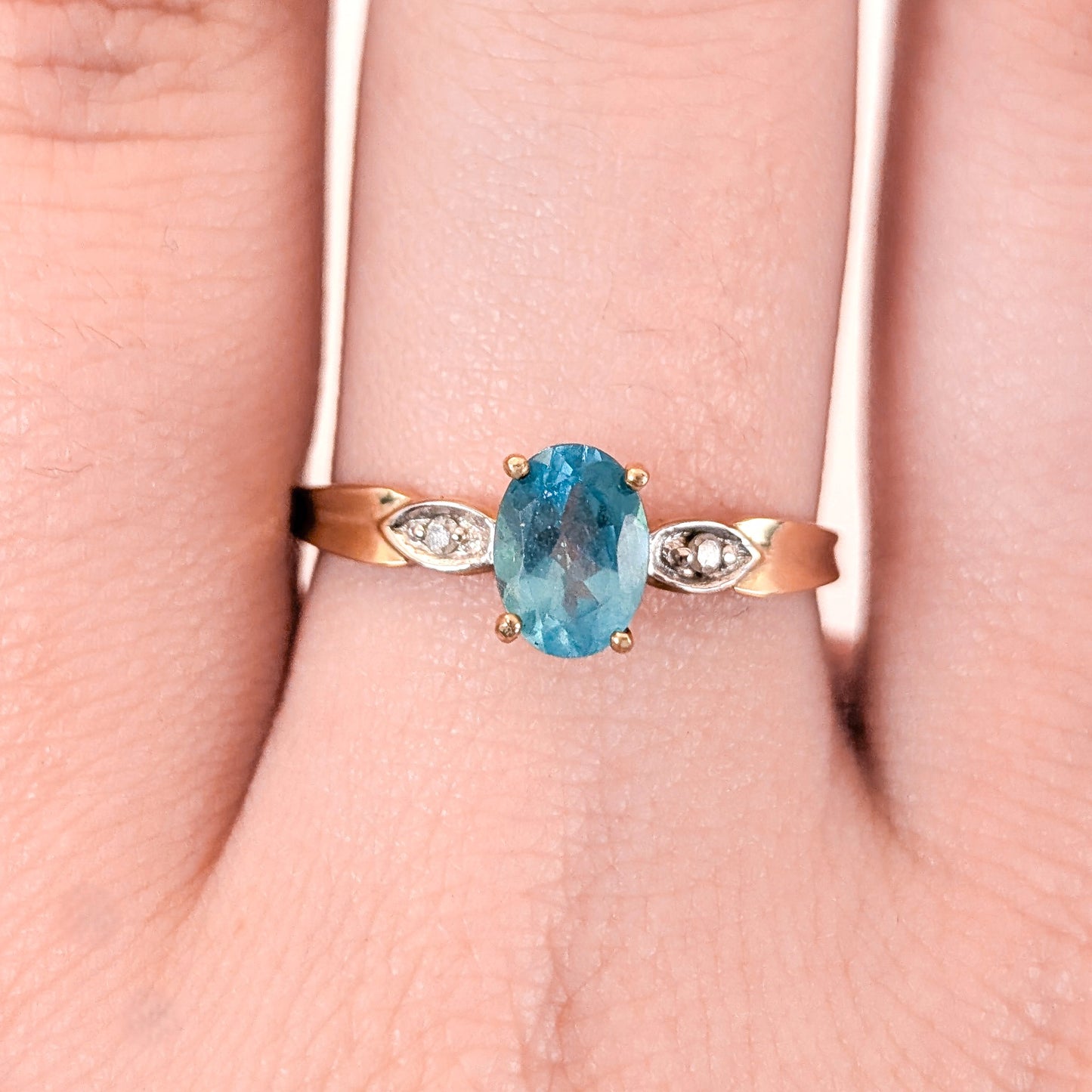 Vintage 10K Yellow Gold Apatite Ring with Diamond Accents