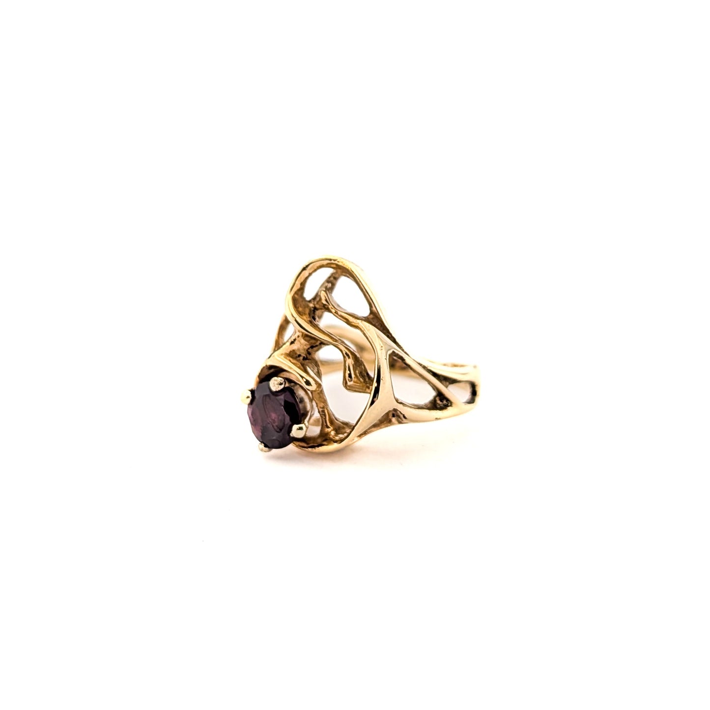 Vintage Brutalist 14K Gold Garnet Ring