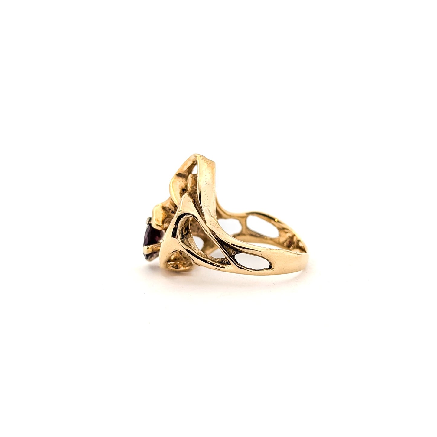Vintage Brutalist 14K Gold Garnet Ring