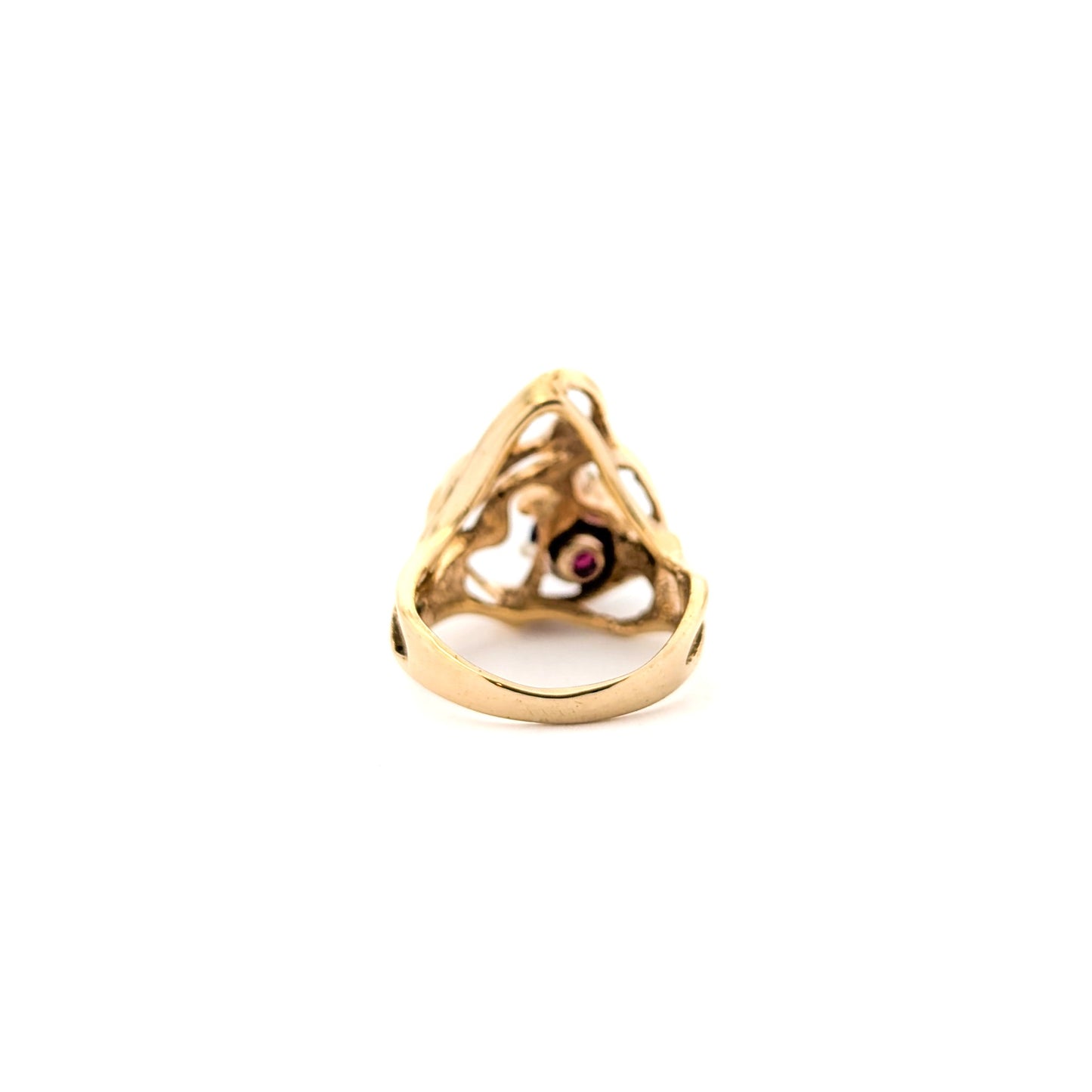 Vintage Brutalist 14K Gold Garnet Ring
