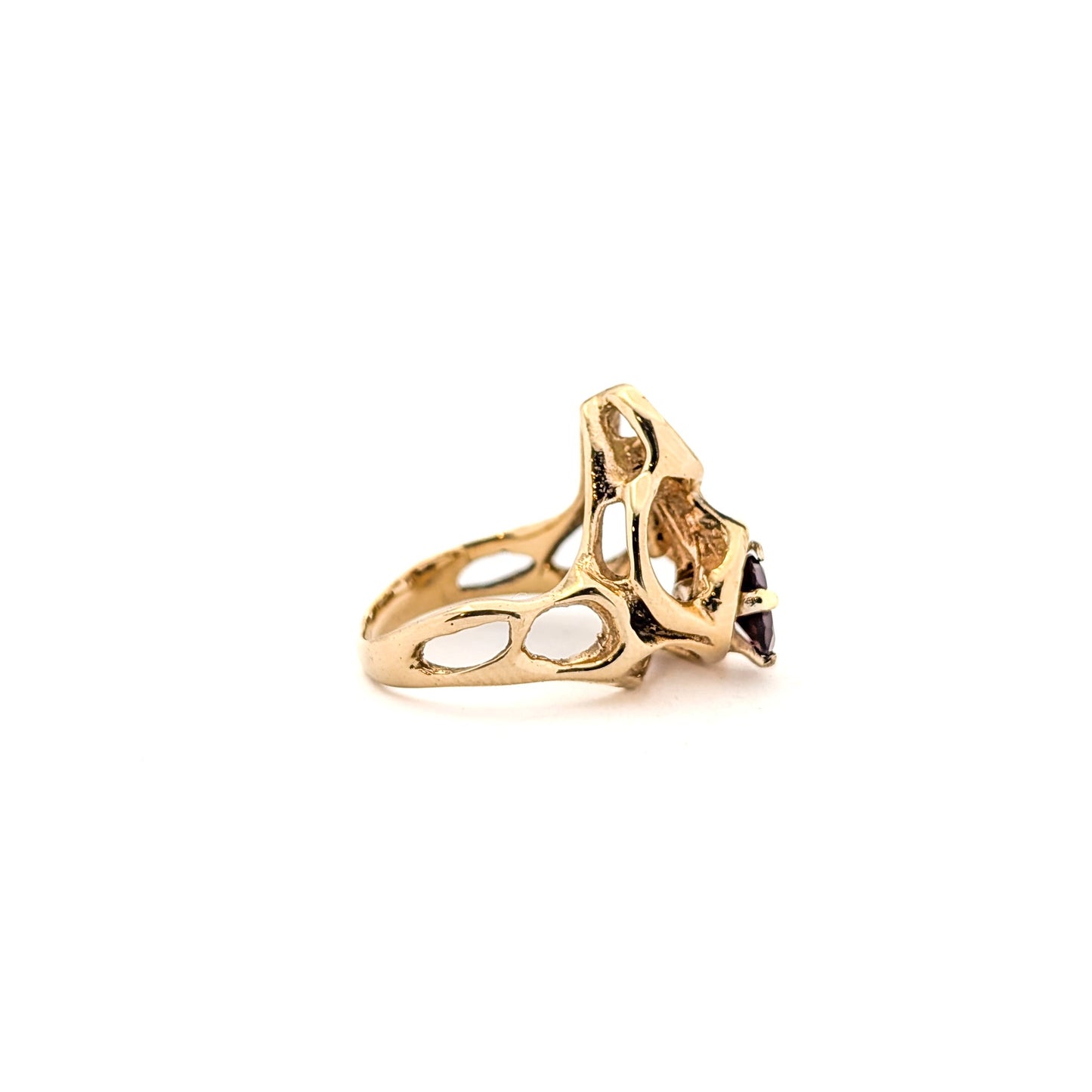Vintage Brutalist 14K Gold Garnet Ring