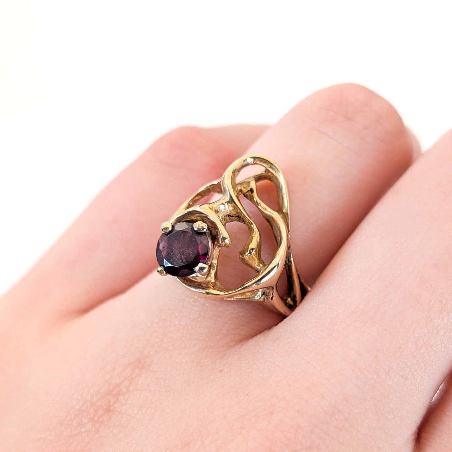 Vintage Brutalist 14K Gold Garnet Ring