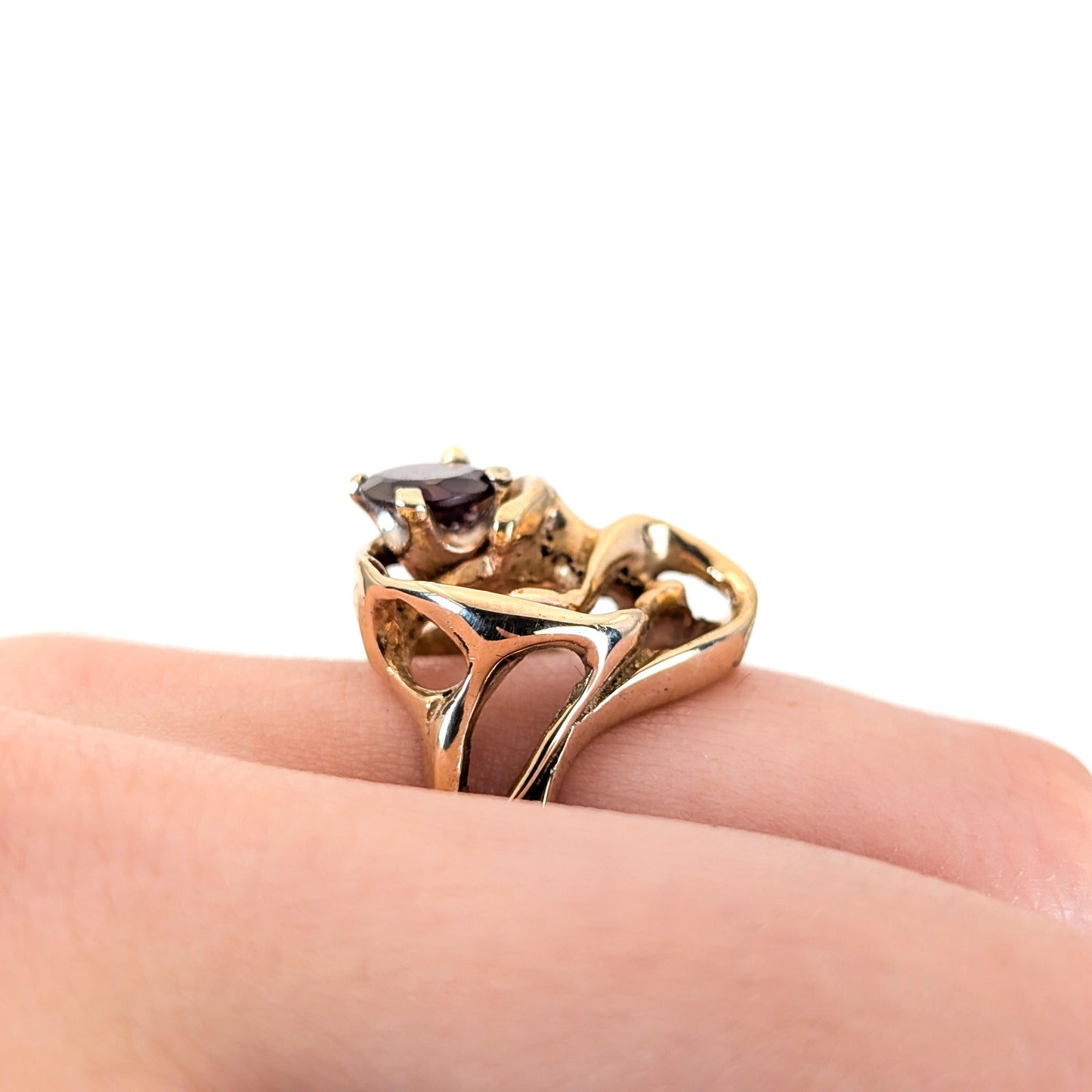 Vintage Brutalist 14K Gold Garnet Ring