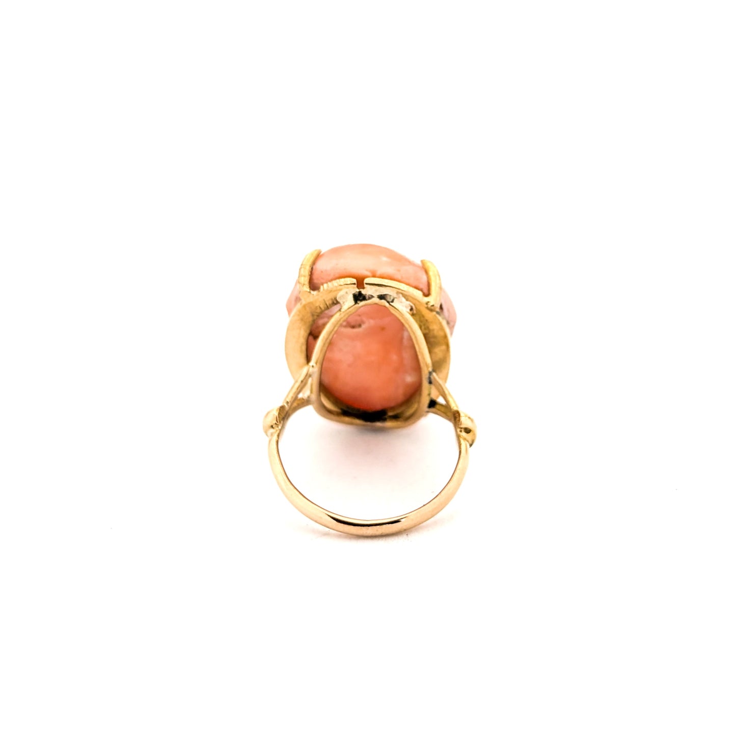 Antique 14K Yellow Gold Carved Coral Cameo Ring - Exquisite Taishō era Masterpiece