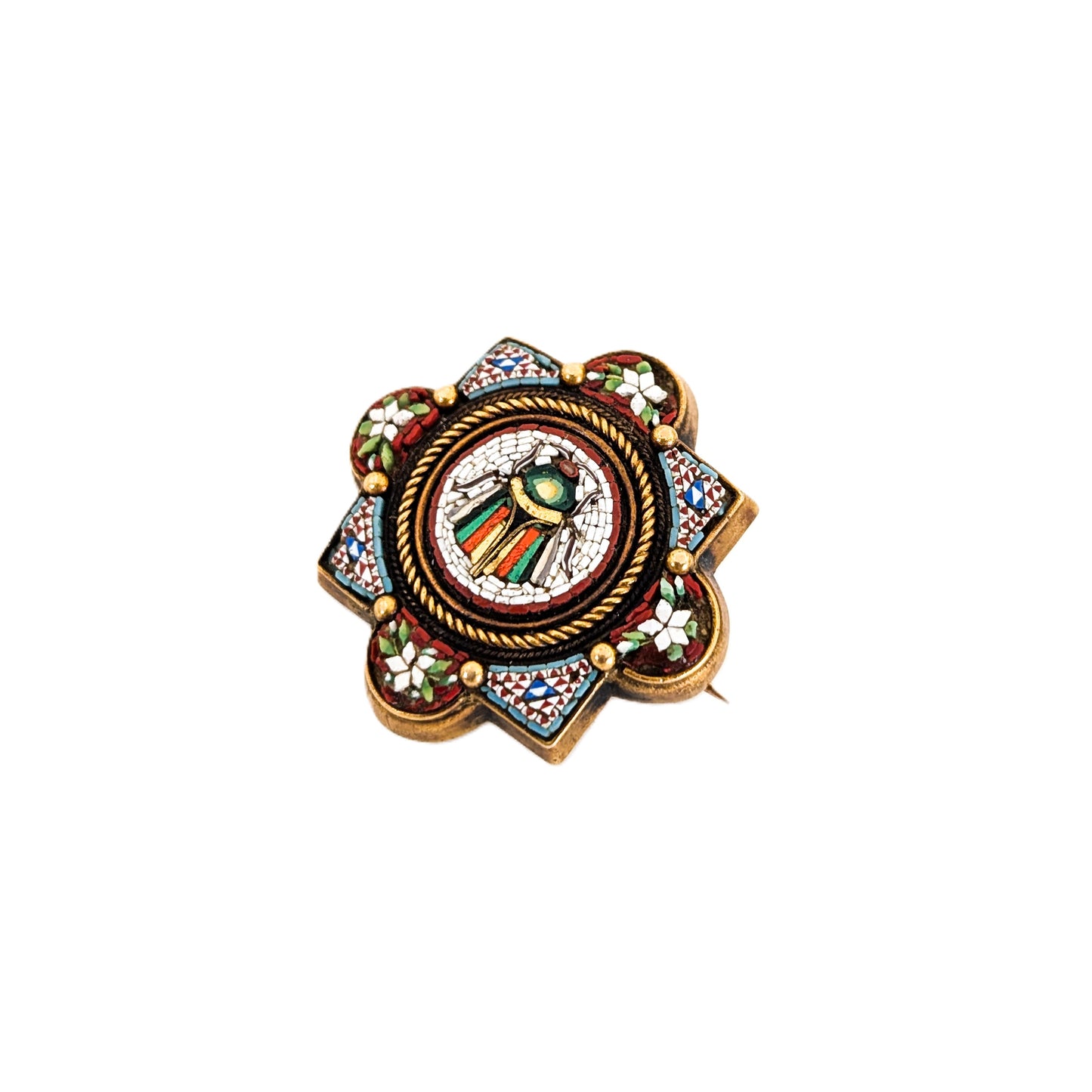 Antique 14K Gold Scarab Micro-Mosaic Brooch – Victorian Era