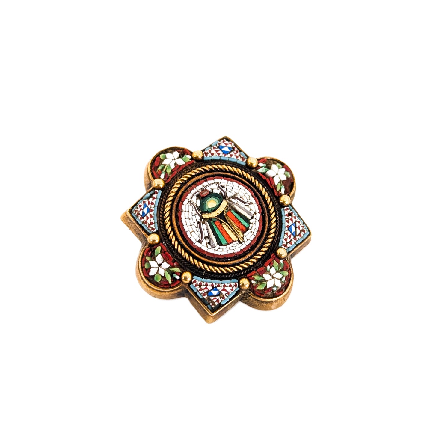 Antique 14K Gold Scarab Micro-Mosaic Brooch – Victorian Era