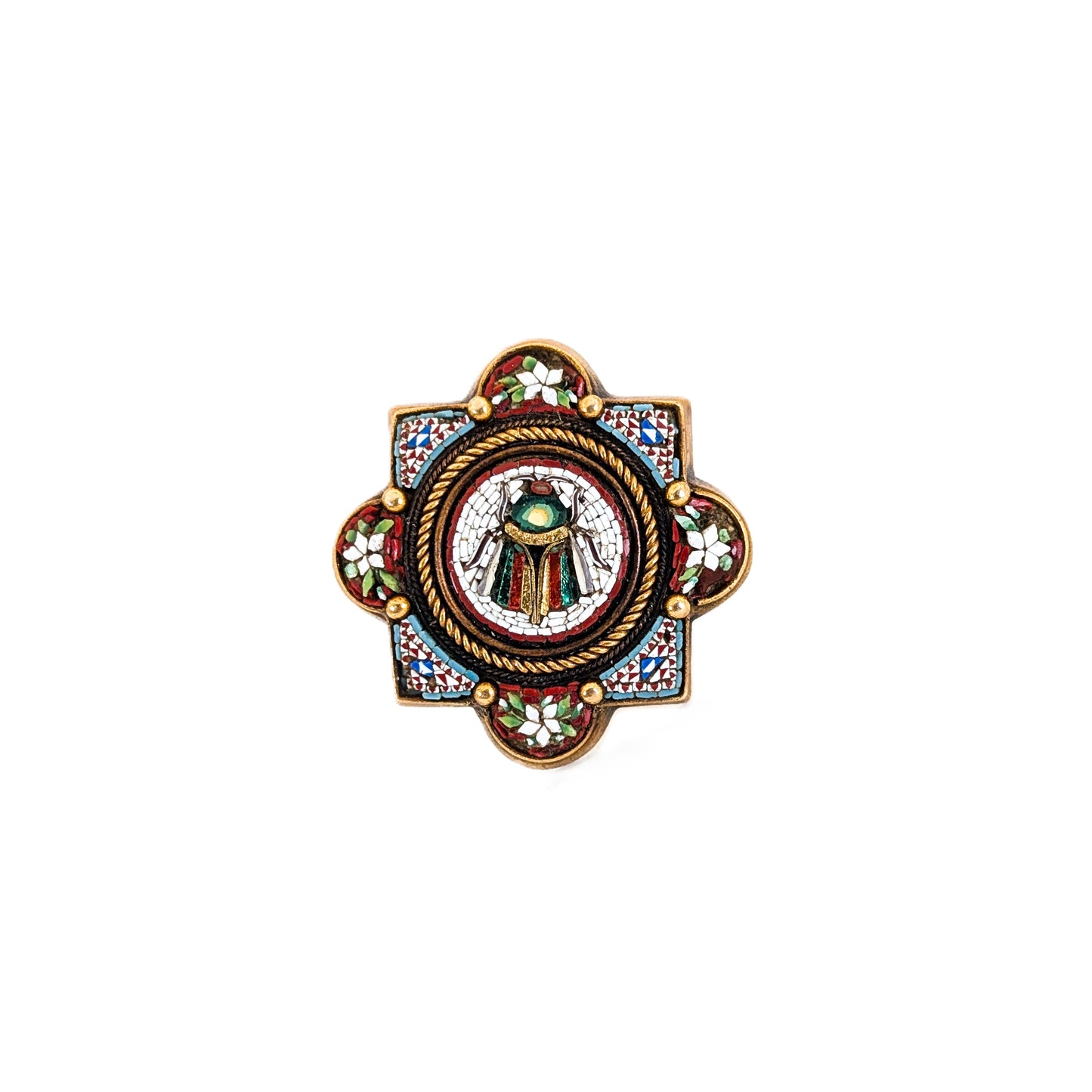 Antique 14K Gold Scarab Micro-Mosaic Brooch – Victorian Era