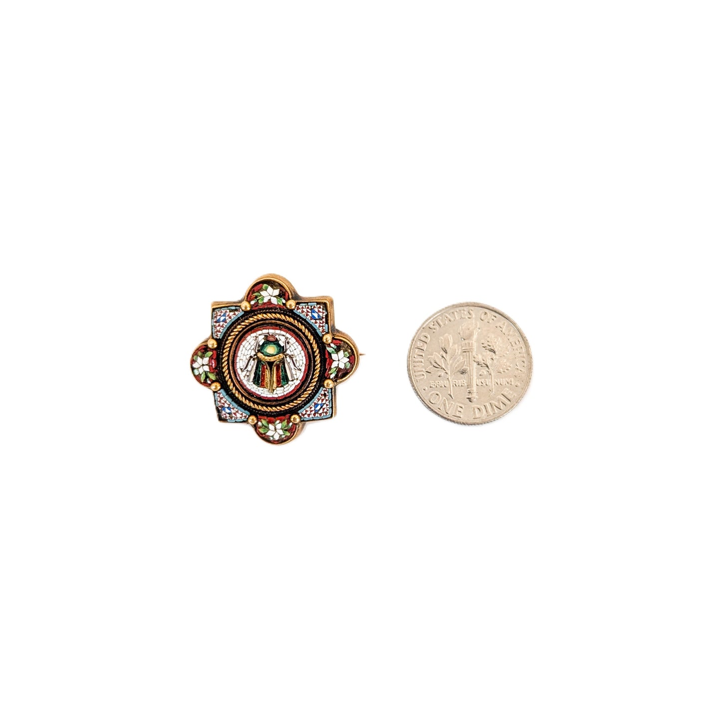Antique 14K Gold Scarab Micro-Mosaic Brooch – Victorian Era