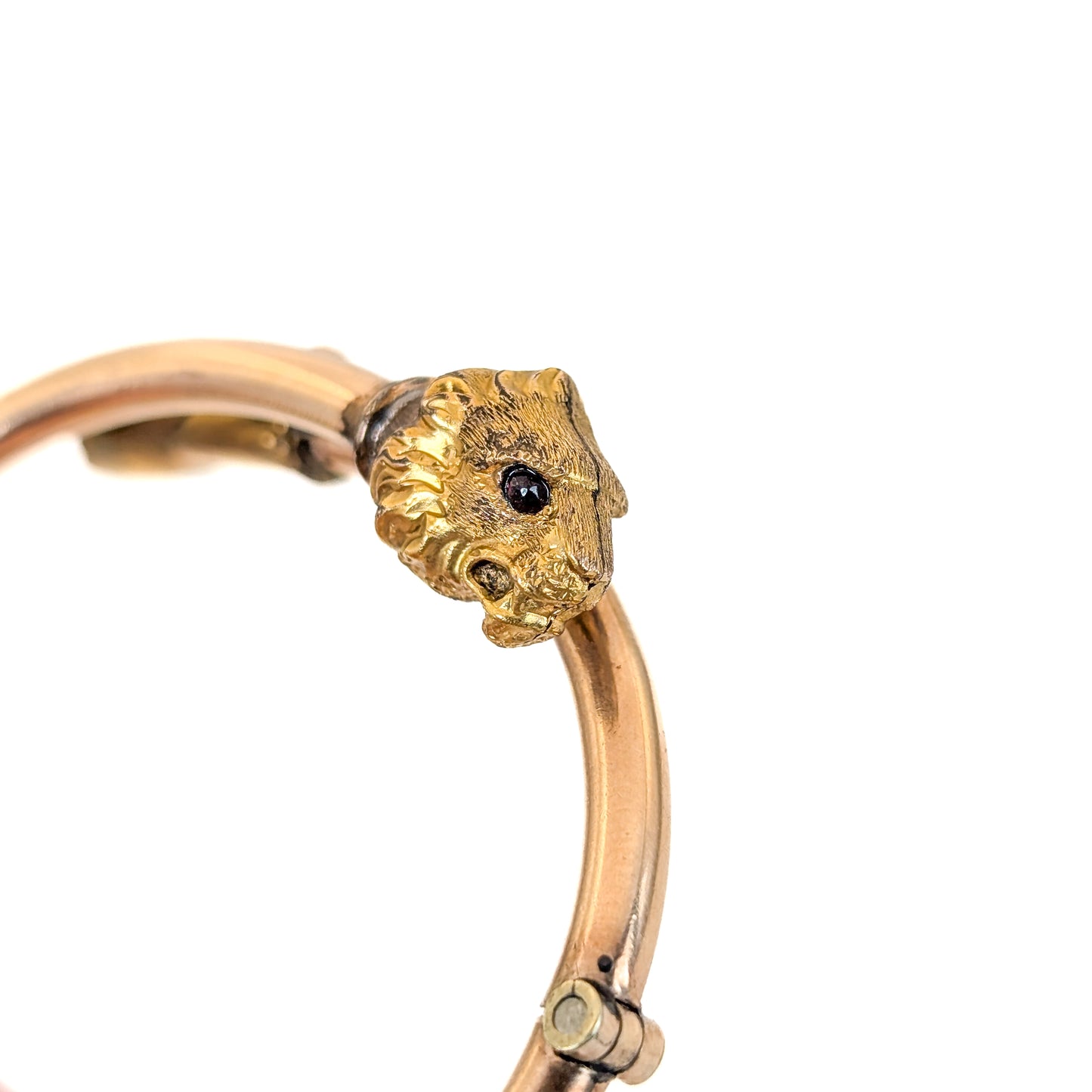 Victorian 14k Gold-Filled Lions Head Wedding Bracelets with Garnet and Ruby Accents – Pair