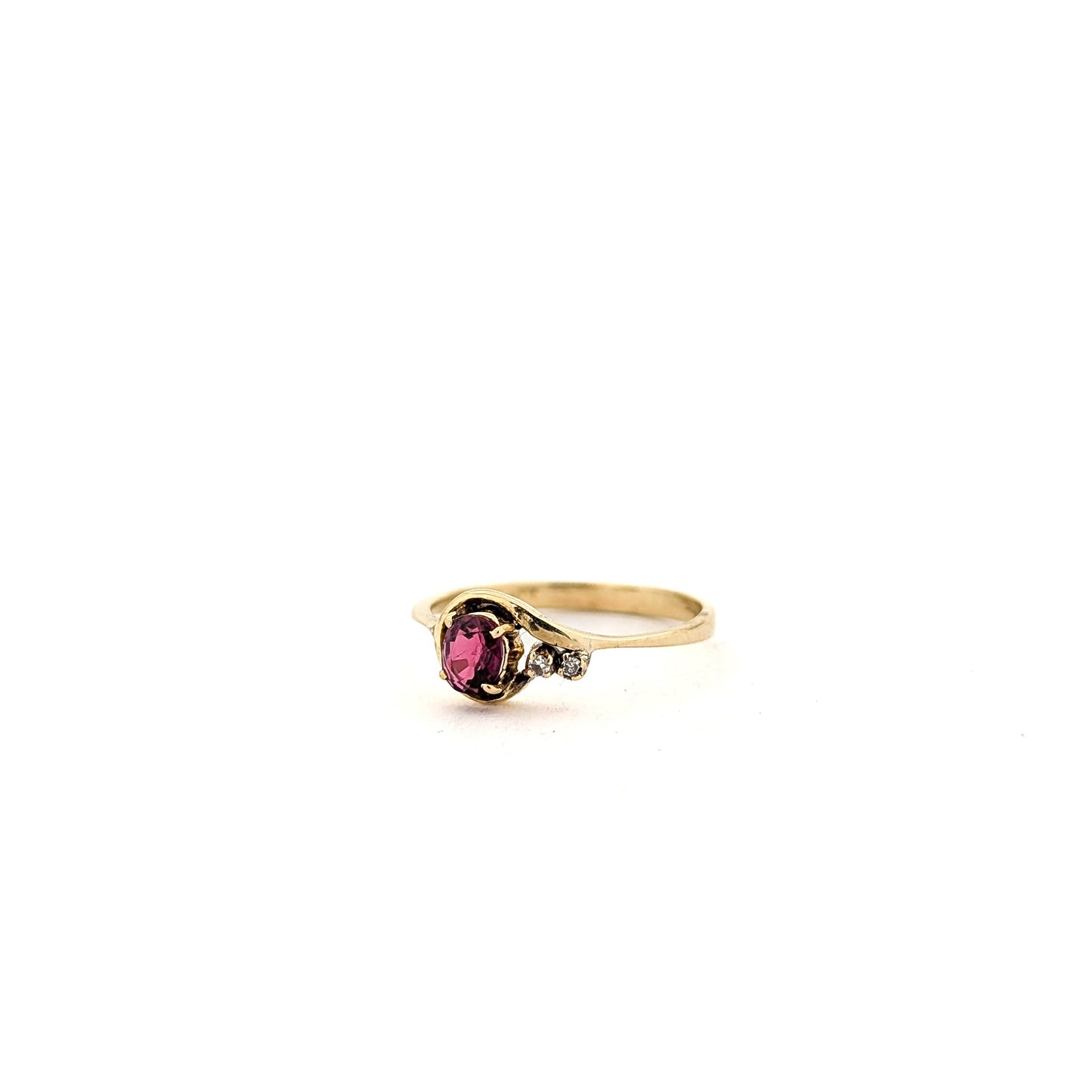 Vintage 14K Yellow Gold Ruby Ring with Diamond Accents - Exquisite Mid-Century Charm