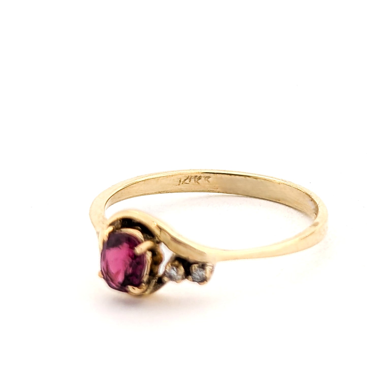 Vintage 14K Yellow Gold Ruby Ring with Diamond Accents - Exquisite Mid-Century Charm