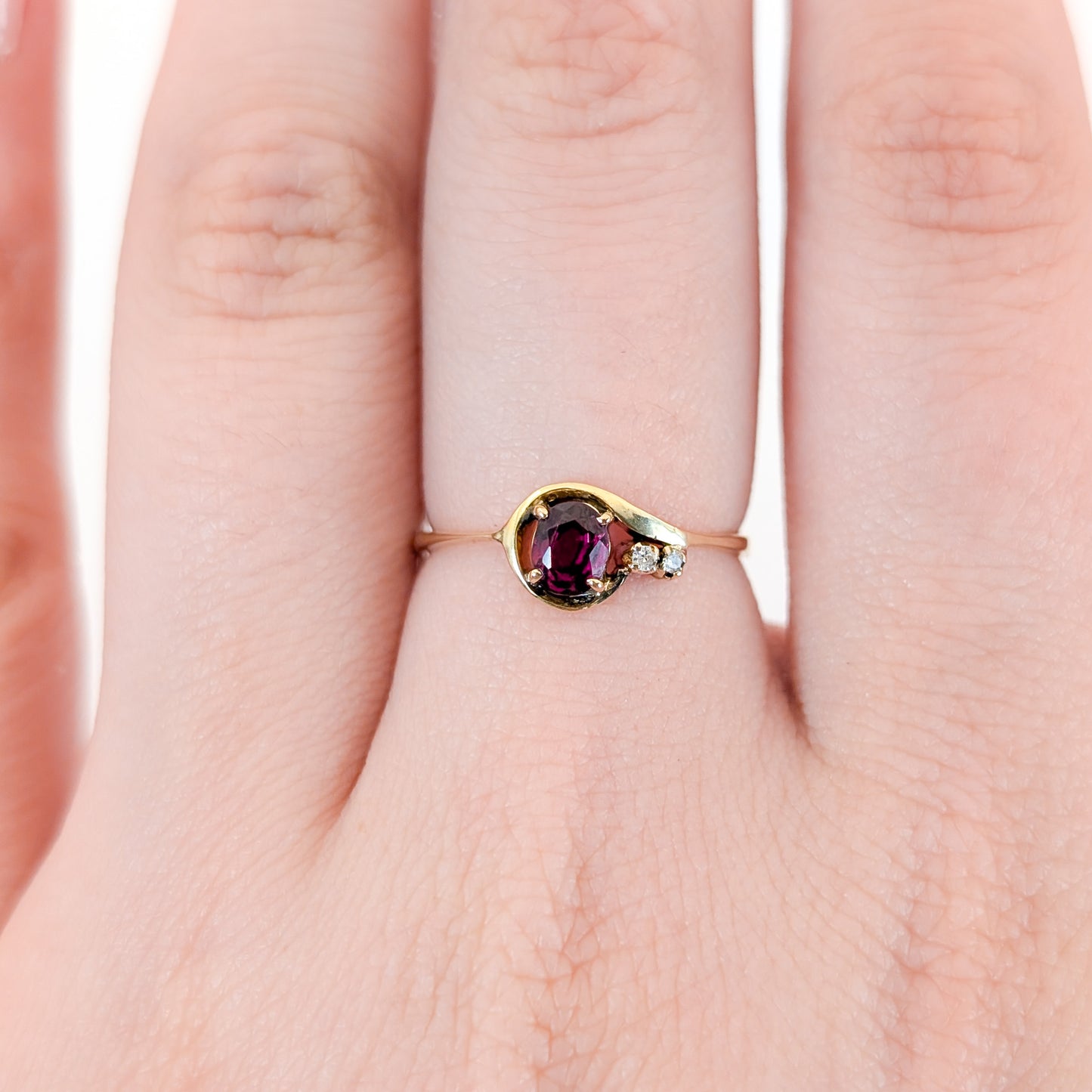 Vintage 14K Yellow Gold Ruby Ring with Diamond Accents - Exquisite Mid-Century Charm