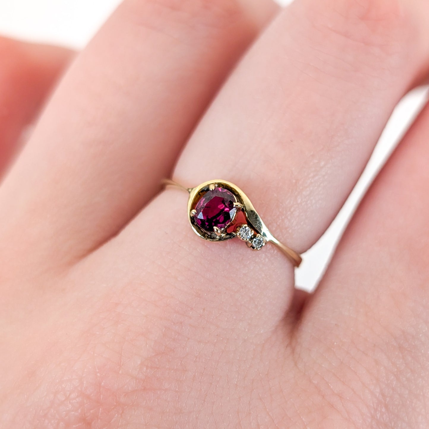 Vintage 14K Yellow Gold Ruby Ring with Diamond Accents - Exquisite Mid-Century Charm