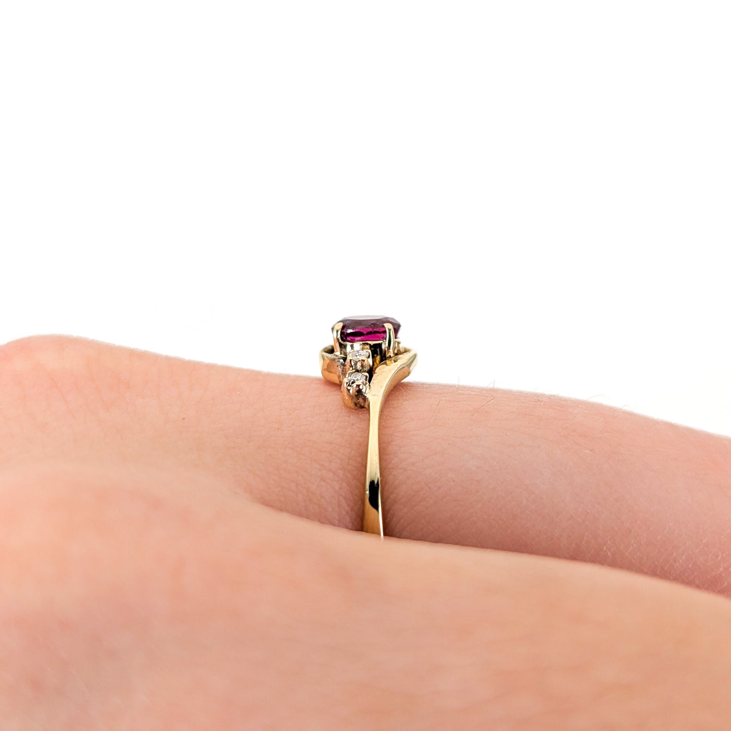Vintage 14K Yellow Gold Ruby Ring with Diamond Accents - Exquisite Mid-Century Charm