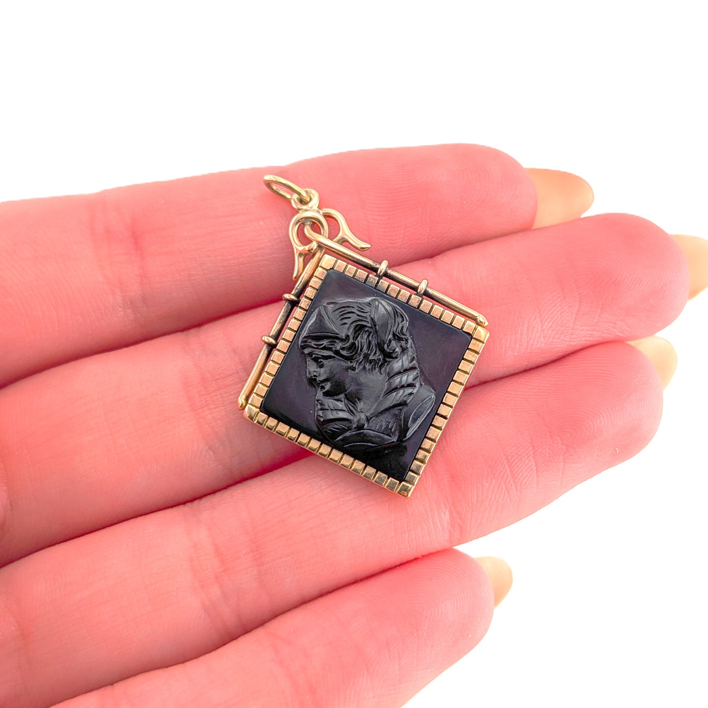 Antique Victorian 14K Gold Carved Sard Intaglio Pendant - Classical Woman Profile