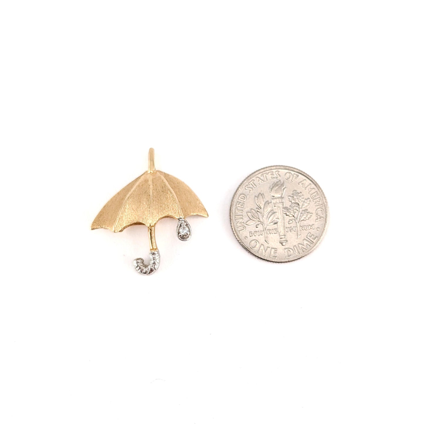 14K Gold Umbrella Pendant with White Diamond - Mid 20th Century Design