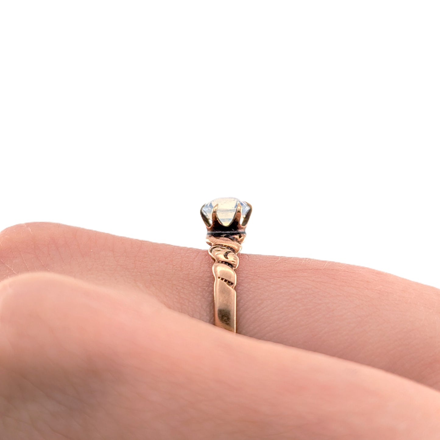 Antique Victorian 9K Rose Gold Opaline Glass Ring