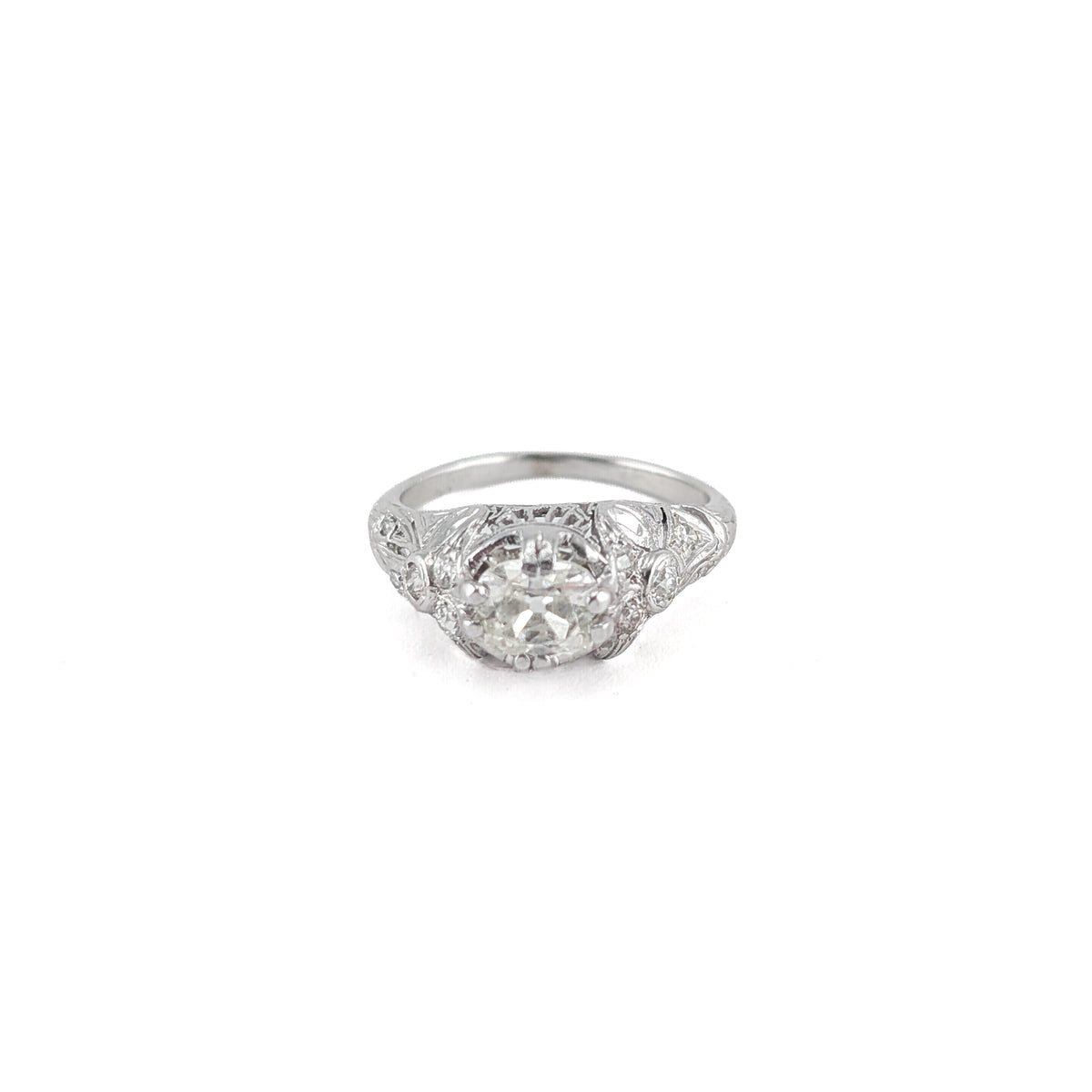 Antique Art Deco Platinum 0.81 Ct Old Mine Cut Diamond Ring, GIA Report