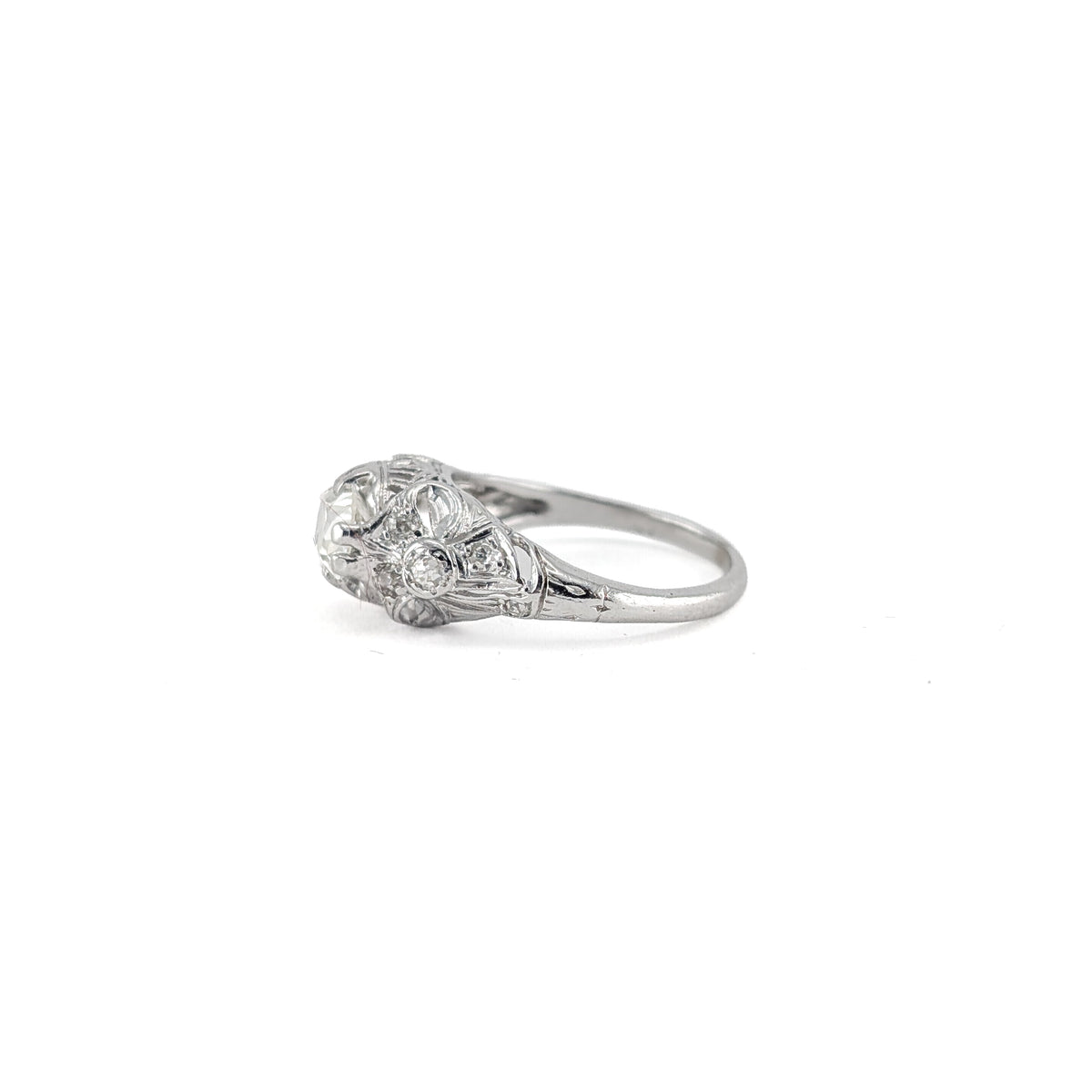 Antique Art Deco Platinum 0.81 Ct Old Mine Cut Diamond Ring, GIA Report