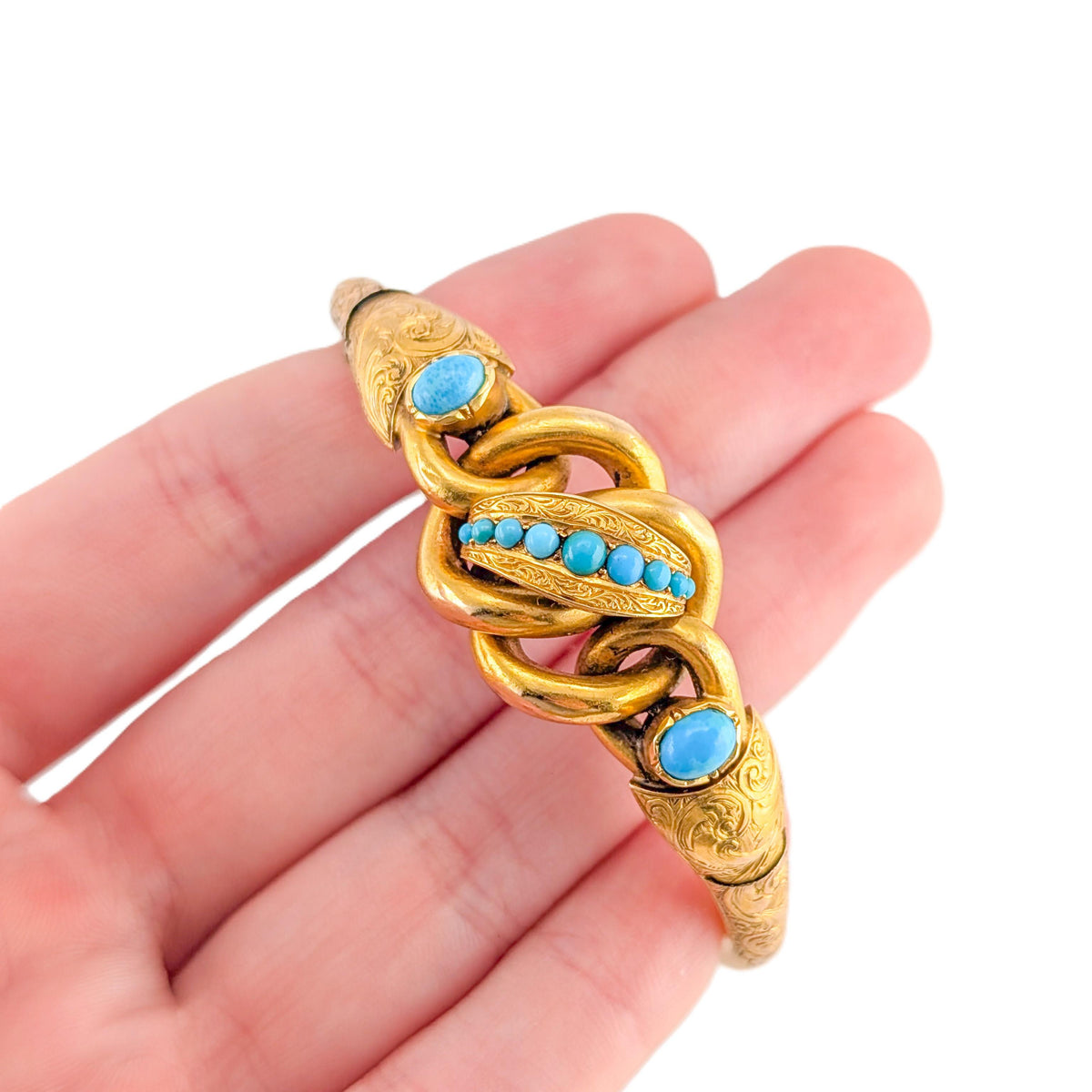 Antique Victorian 18K Gold Turquoise Adjustable Bangle Bracelet