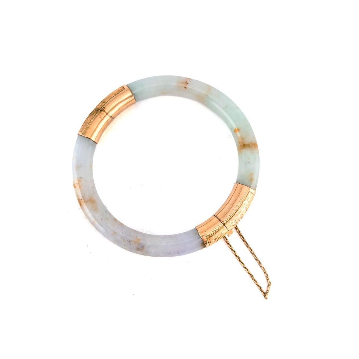 Vintage Mid-Century 14K Yellow Gold Jadeite Jade Hinged Bangle Bracelet