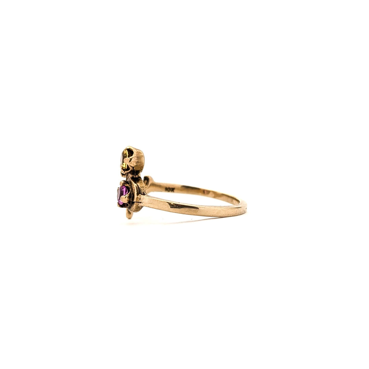 Vintage 10K Gold Floral Ring with Synthetic Pink & Yellow Sapphires