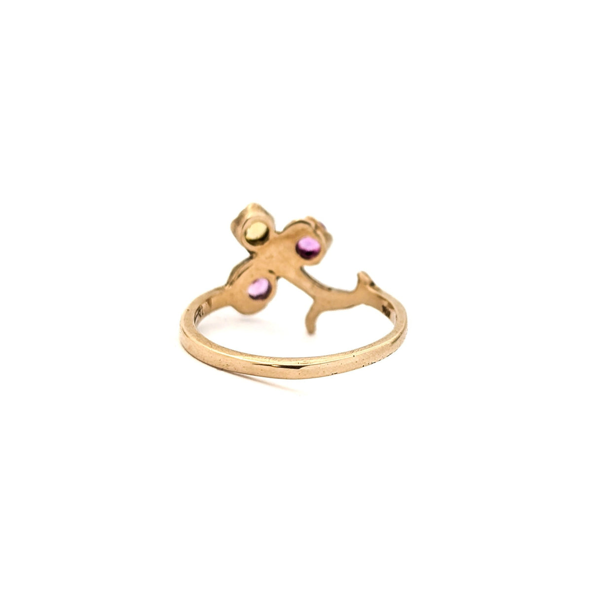 Vintage 10K Gold Floral Ring with Synthetic Pink & Yellow Sapphires