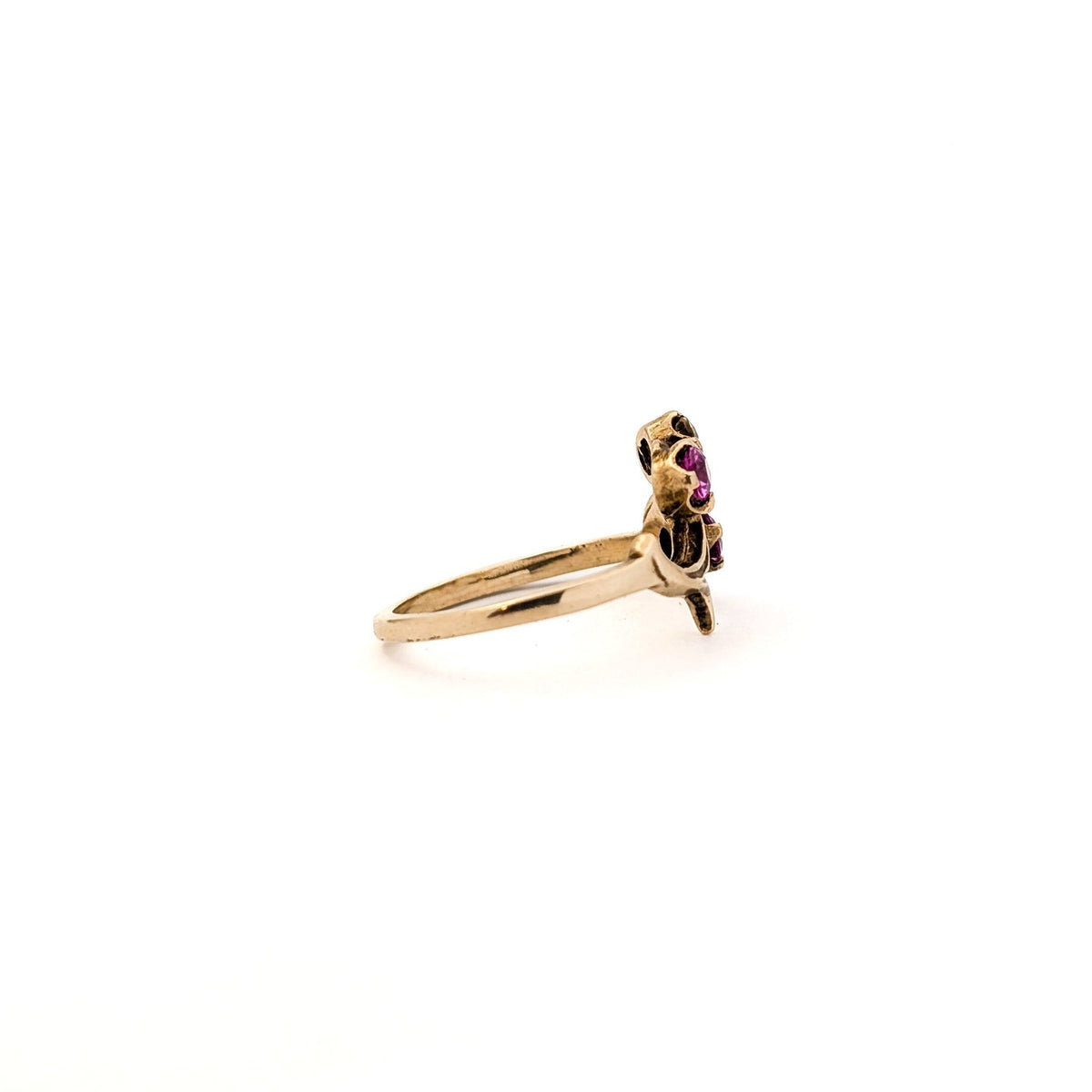 Vintage 10K Gold Floral Ring with Synthetic Pink & Yellow Sapphires