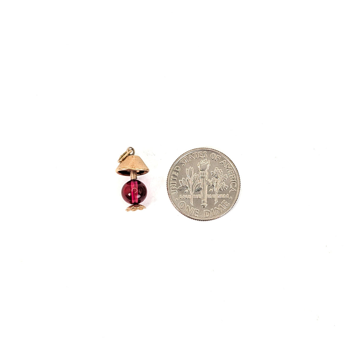 Vintage 10K Gold Lamp Charm with Ruby-Red Glass