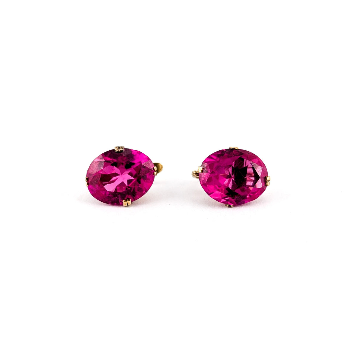 Vintage 10K Gold Synthetic Ruby Earrings