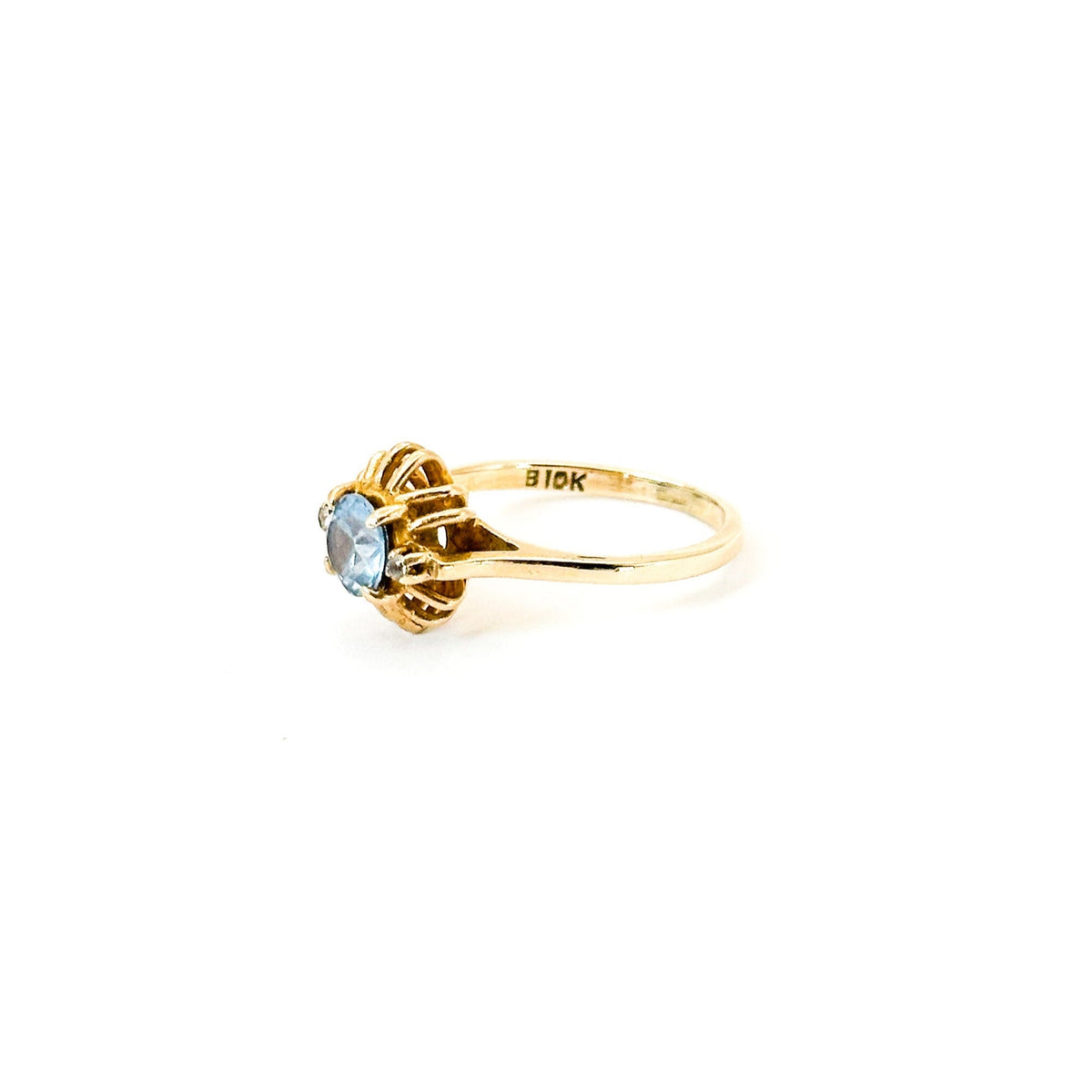Vintage 10K Gold Synthetic Blue Spinel & White Topaz Ring