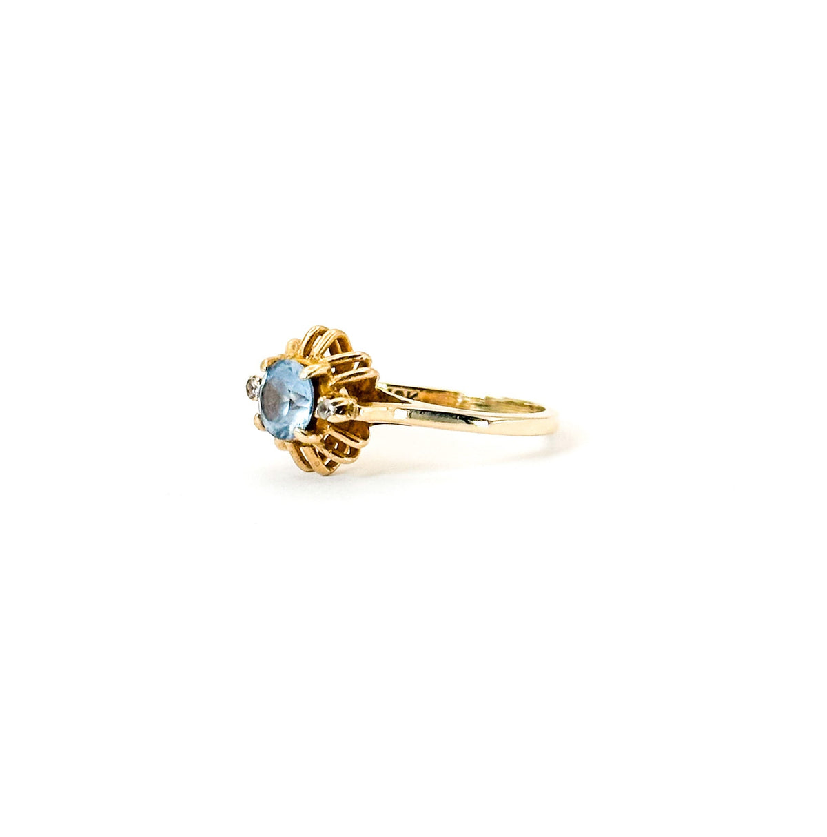 Vintage 10K Gold Synthetic Blue Spinel & White Topaz Ring