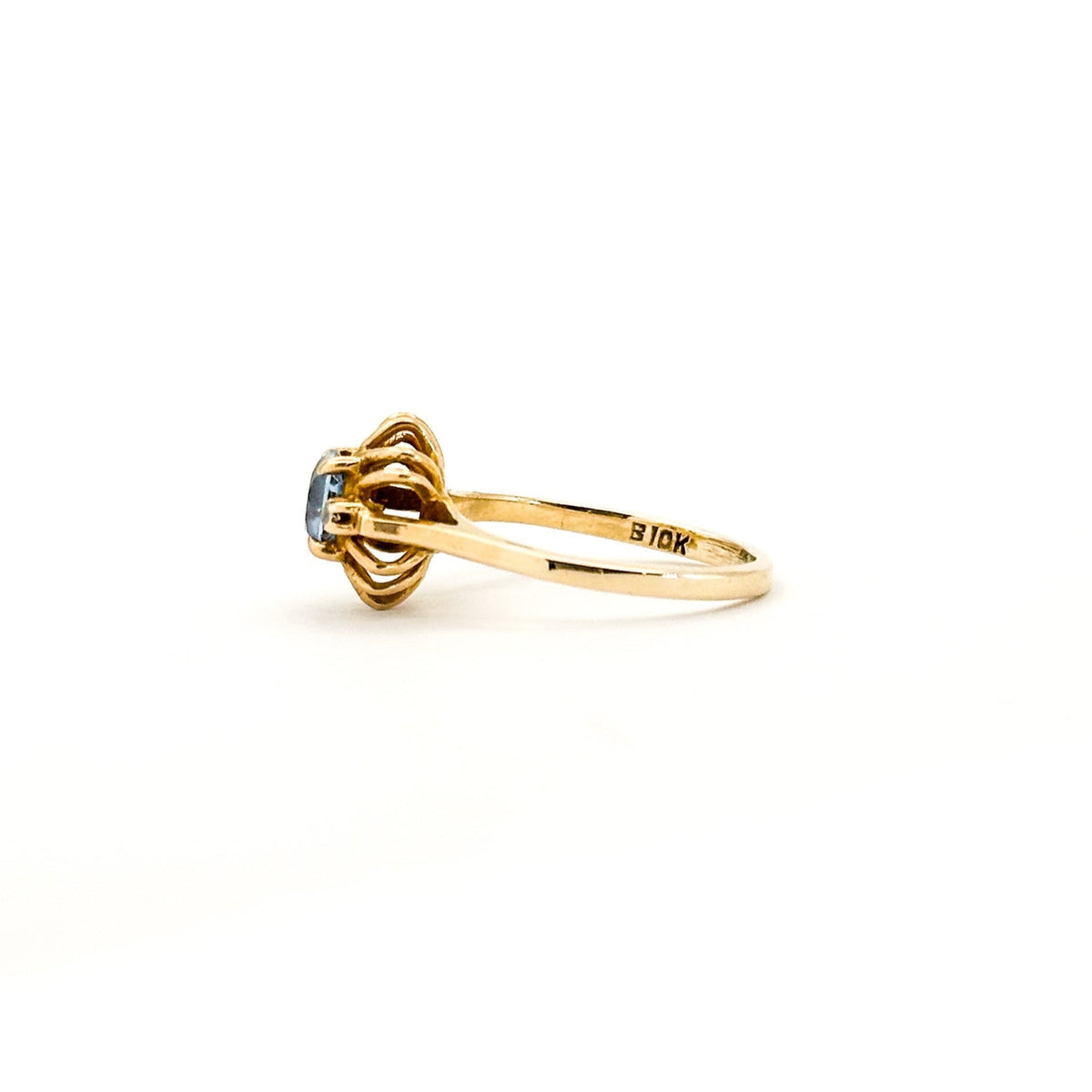 Vintage 10K Gold Synthetic Blue Spinel & White Topaz Ring