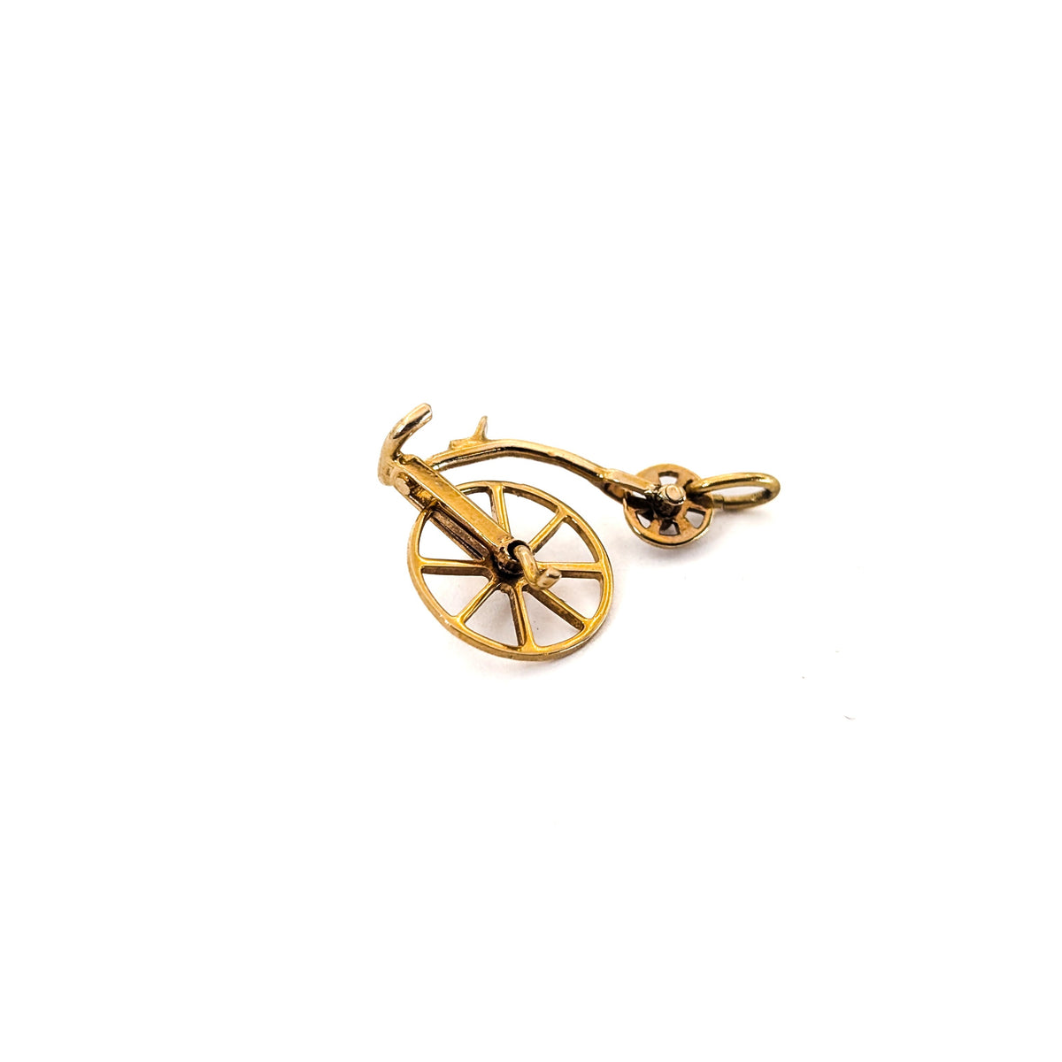 Vintage 14K Gold Penny-Farthing Bicycle Charm with Moving Wheels